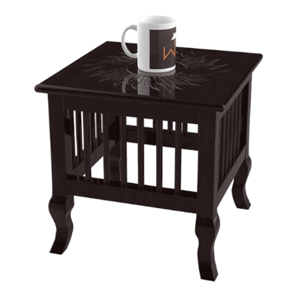 Mango Wood Walnut Finish Handmade Carving Classic Side Table for Living Room