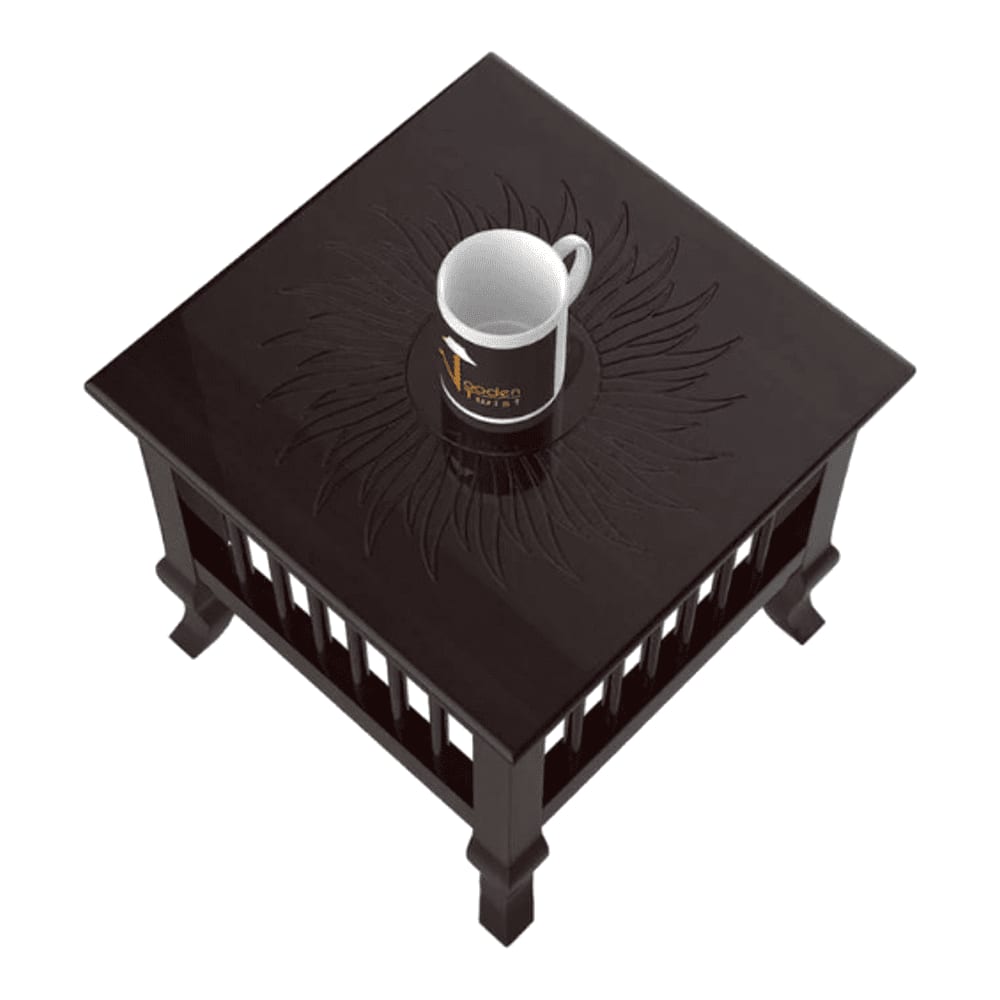 Mango Wood Walnut Finish Handmade Carving Classic Side Table for Living Room