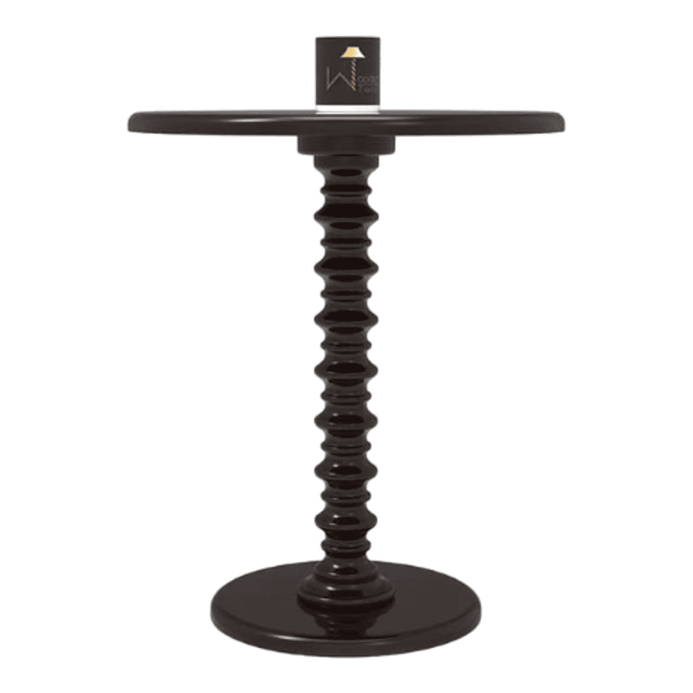 Round Wooden Spindle Side Table for Living Room with Pedestal End Table (Walnut Finish)