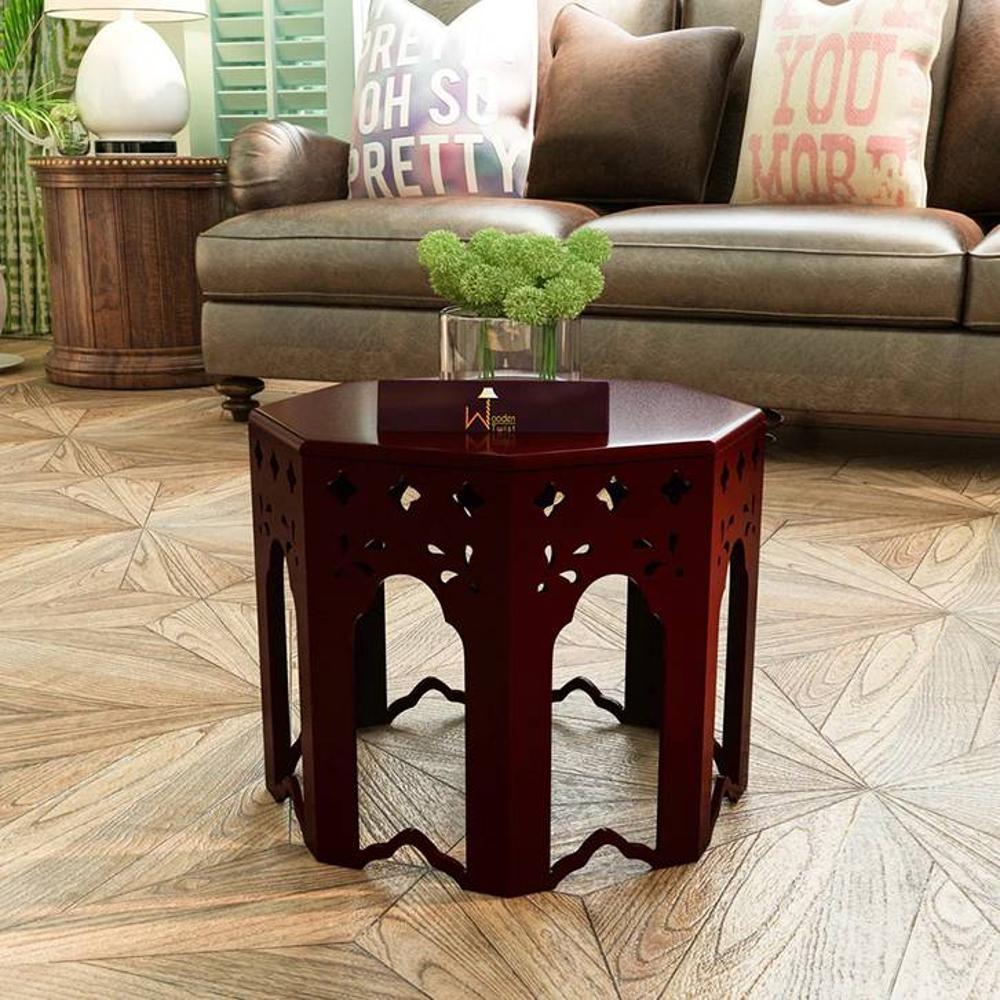 Wooden End Table Octagonal Shape In Walnut Finish