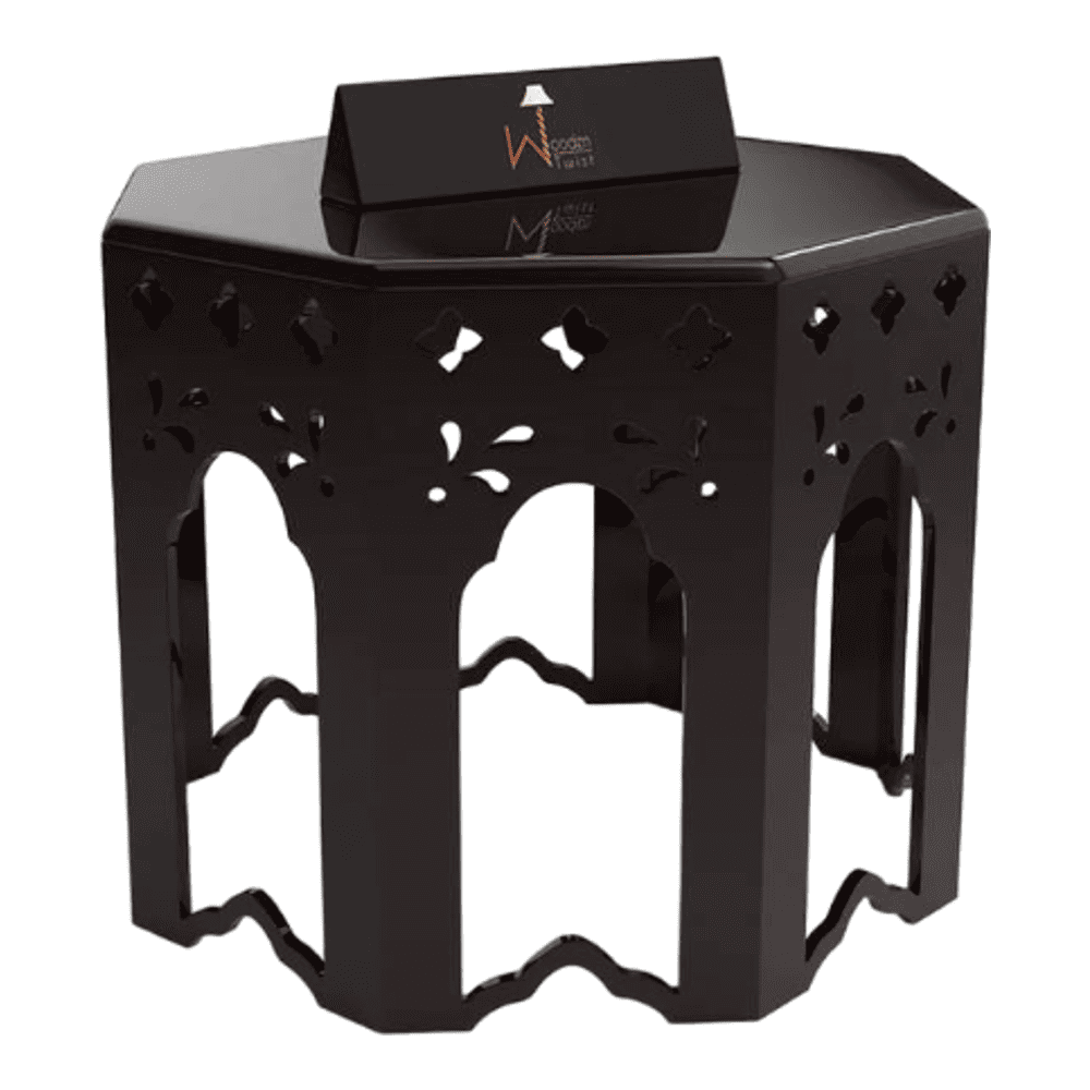 Wooden End Table Octagonal Shape In Walnut Finish