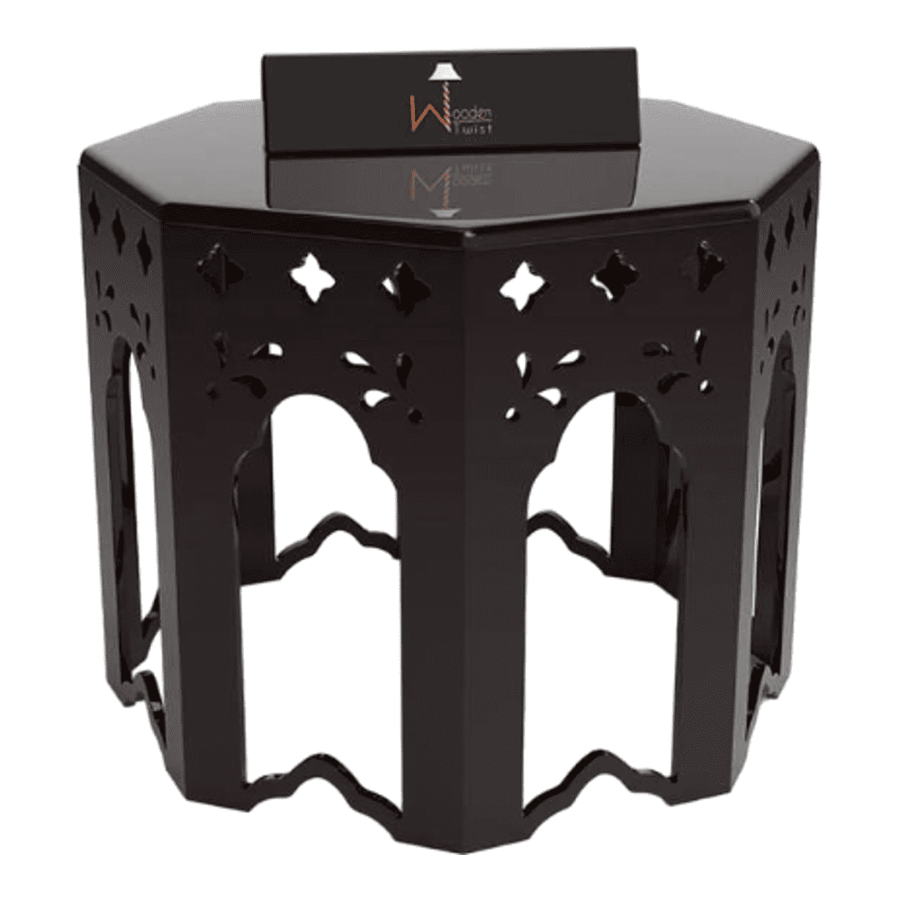 Wooden End Table Octagonal Shape In Walnut Finish