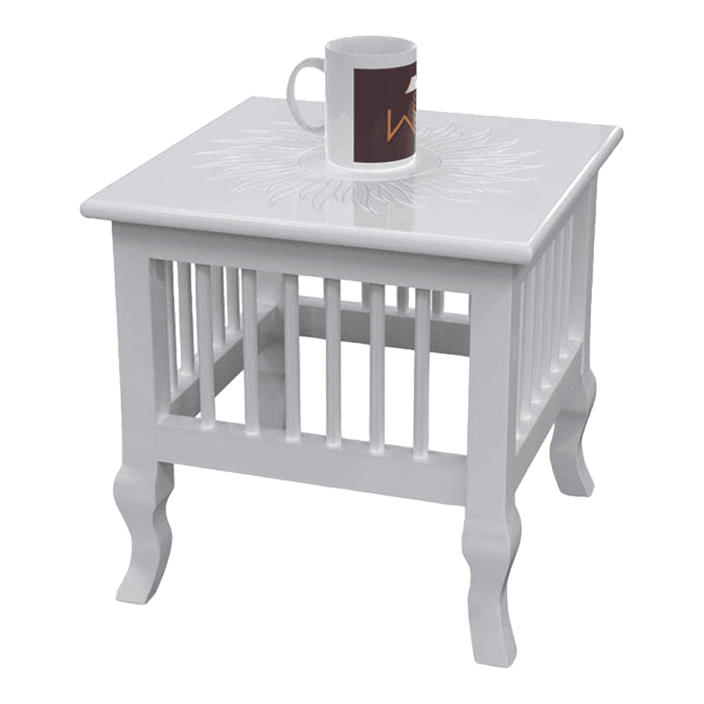 Mango Wood Walnut Finish Handmade Carving Classic Side Table for Living Room