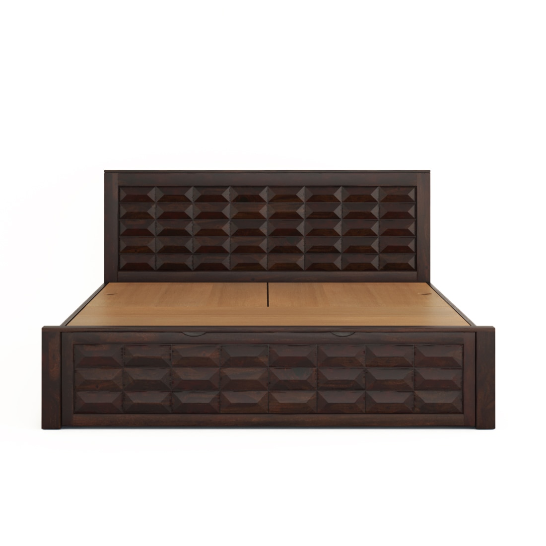 Diamond Box and Drawers Storage King Bed in Walnut Finish