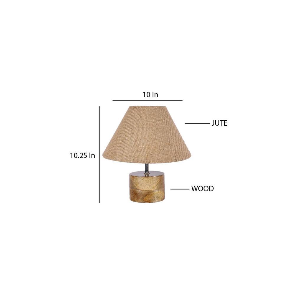 Bharati Beige Natural Fiber Shade Table Lamp with Natural Wooden Base