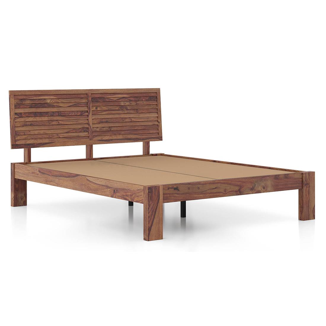 Terence Solid Wood King Size Bed In Teak Finish