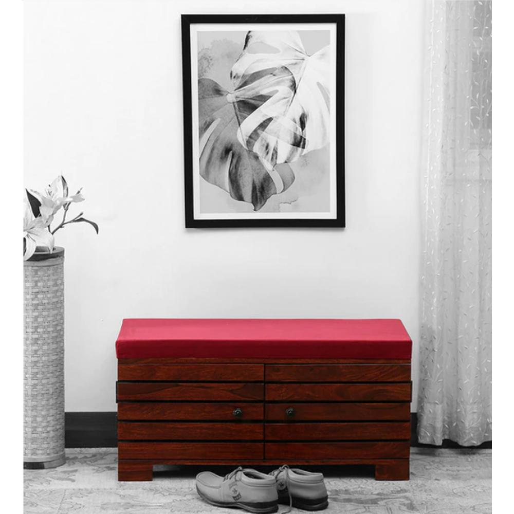 Liliana Shoe Rack With Seating In Honey Oak Finish