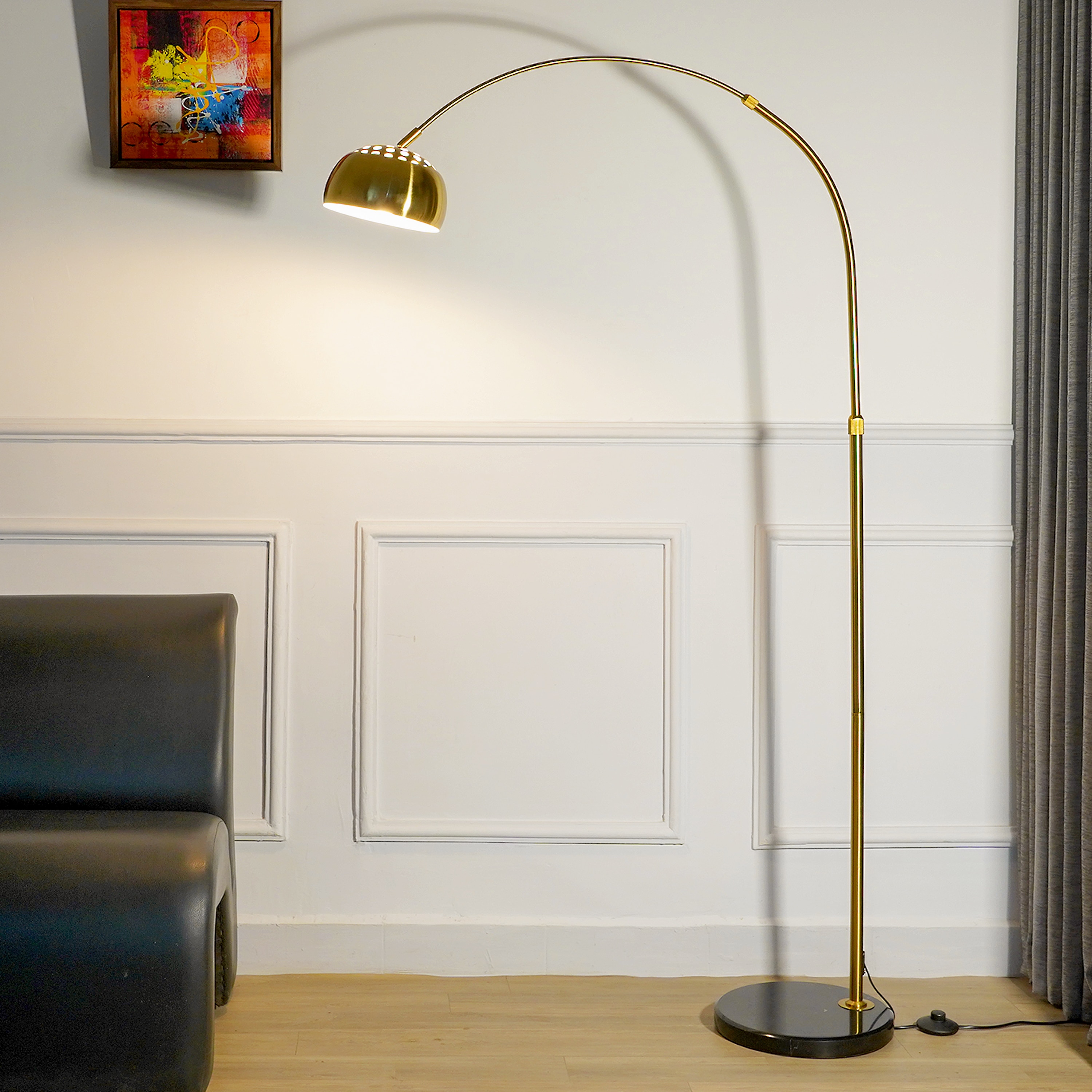 Gallow Arc Single Light Floor Lamp In Black And Gold Finish