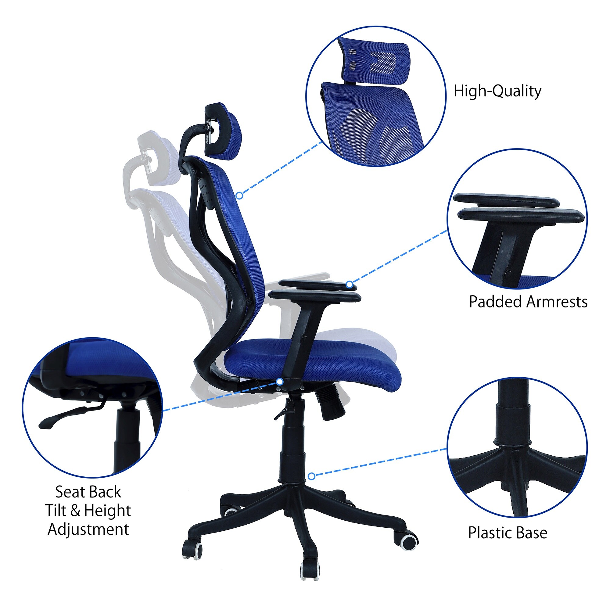 Zeeazyana High Back Ergonomic Chair in Blue Colour