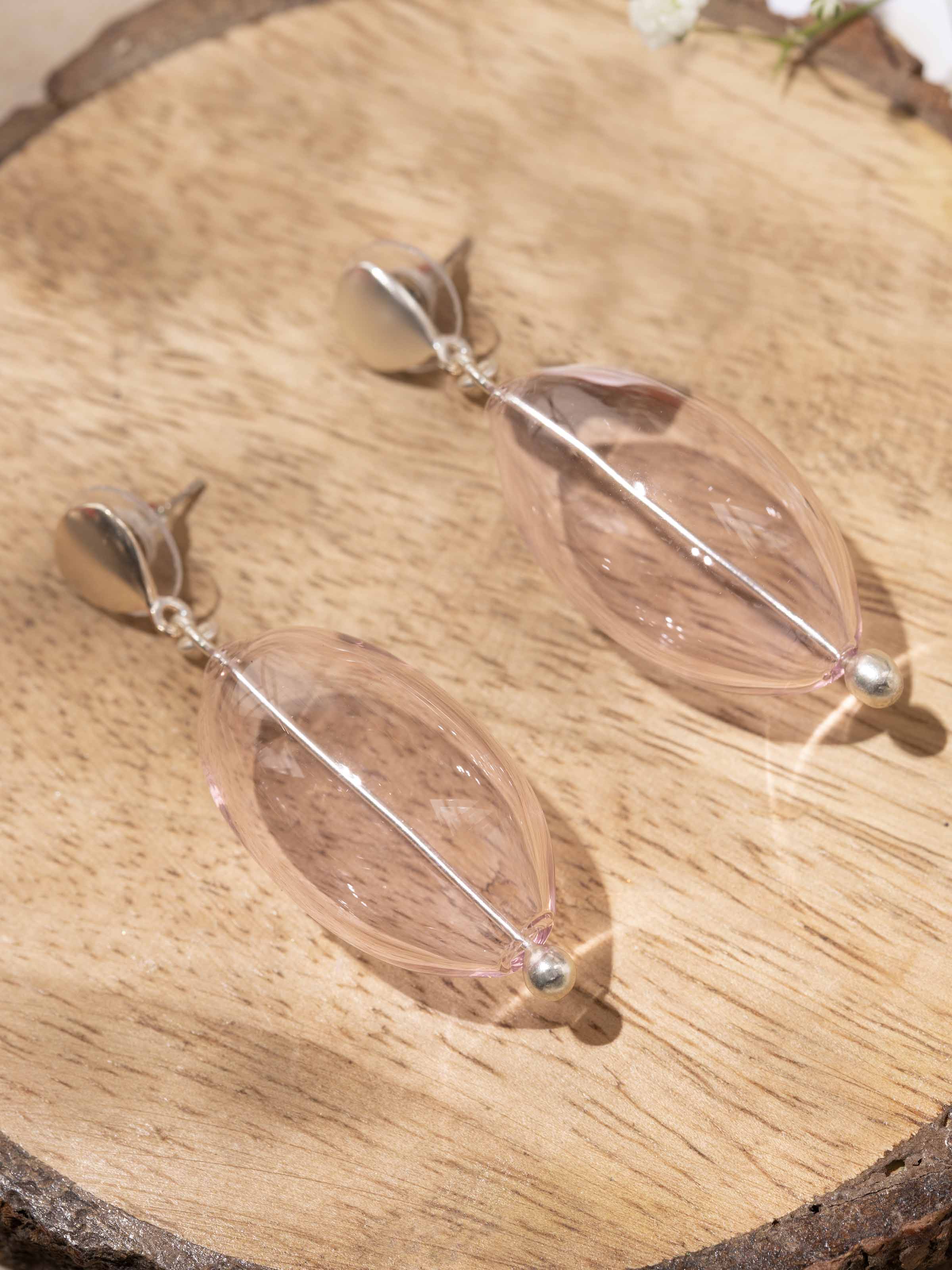 Silver Flame Glass Drop Earrings