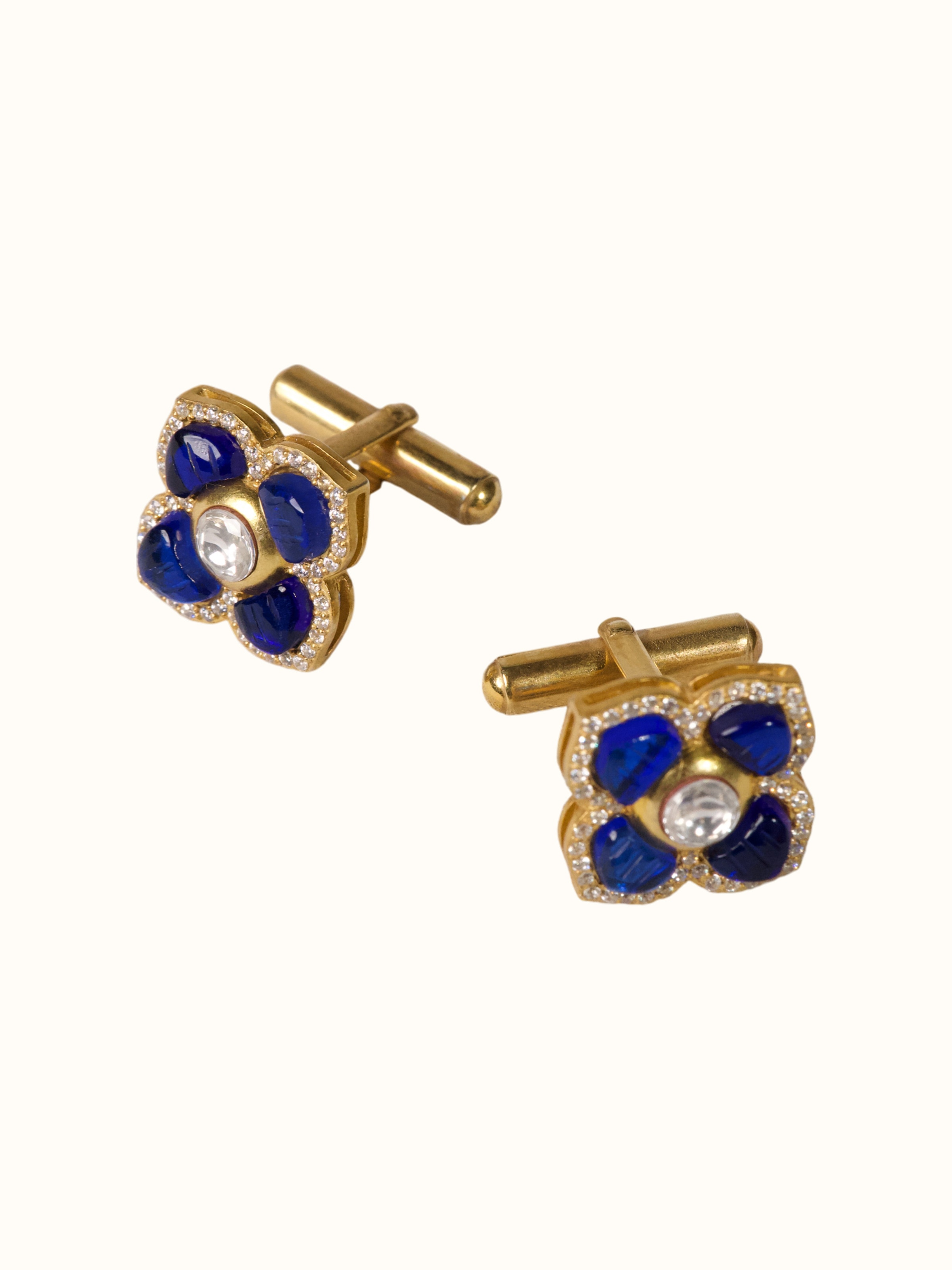 alternate angle view of silver smithing gold plated cufflinks set