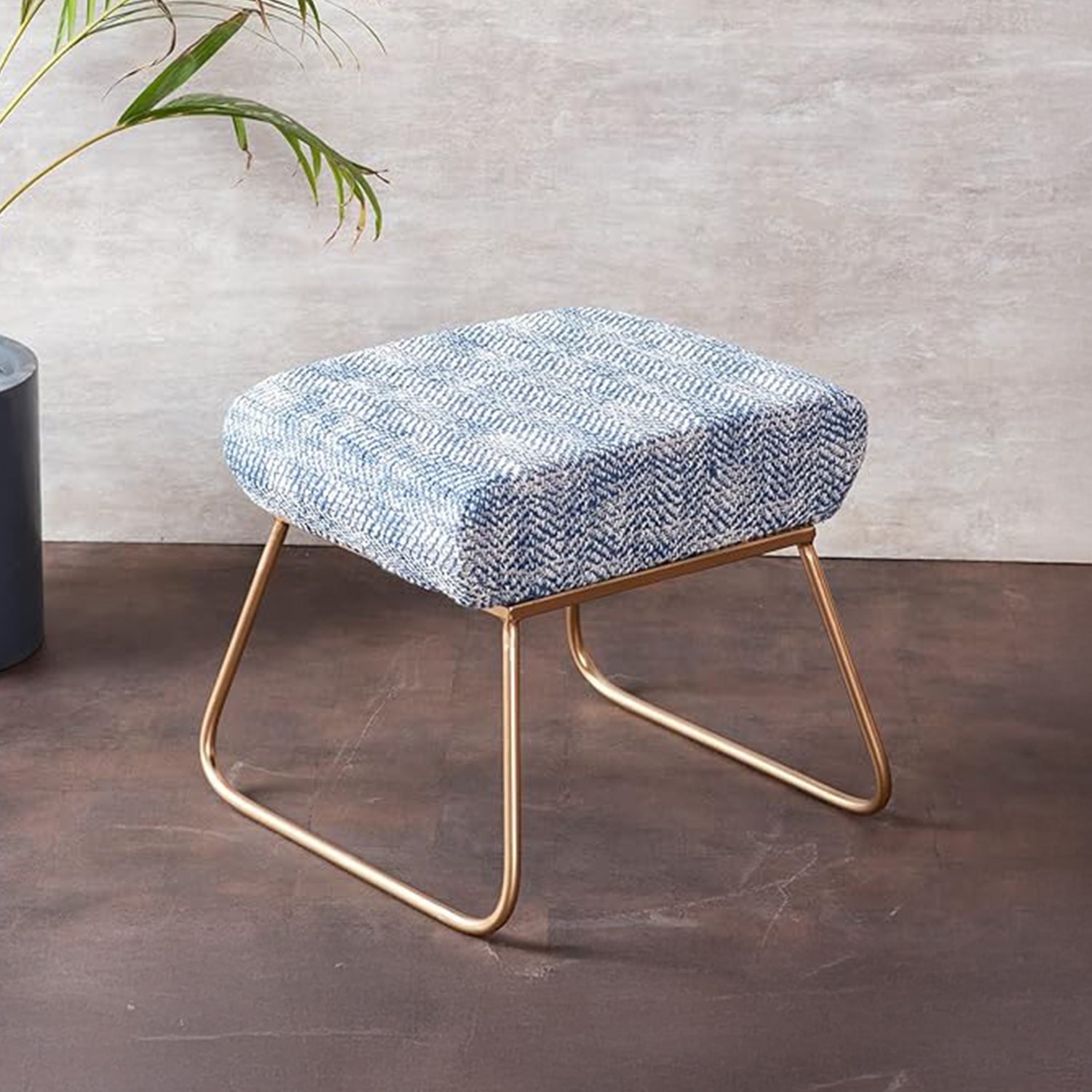 Slub Jacquard Metallic Stool in Blue Color Set of 2 - Nestroots