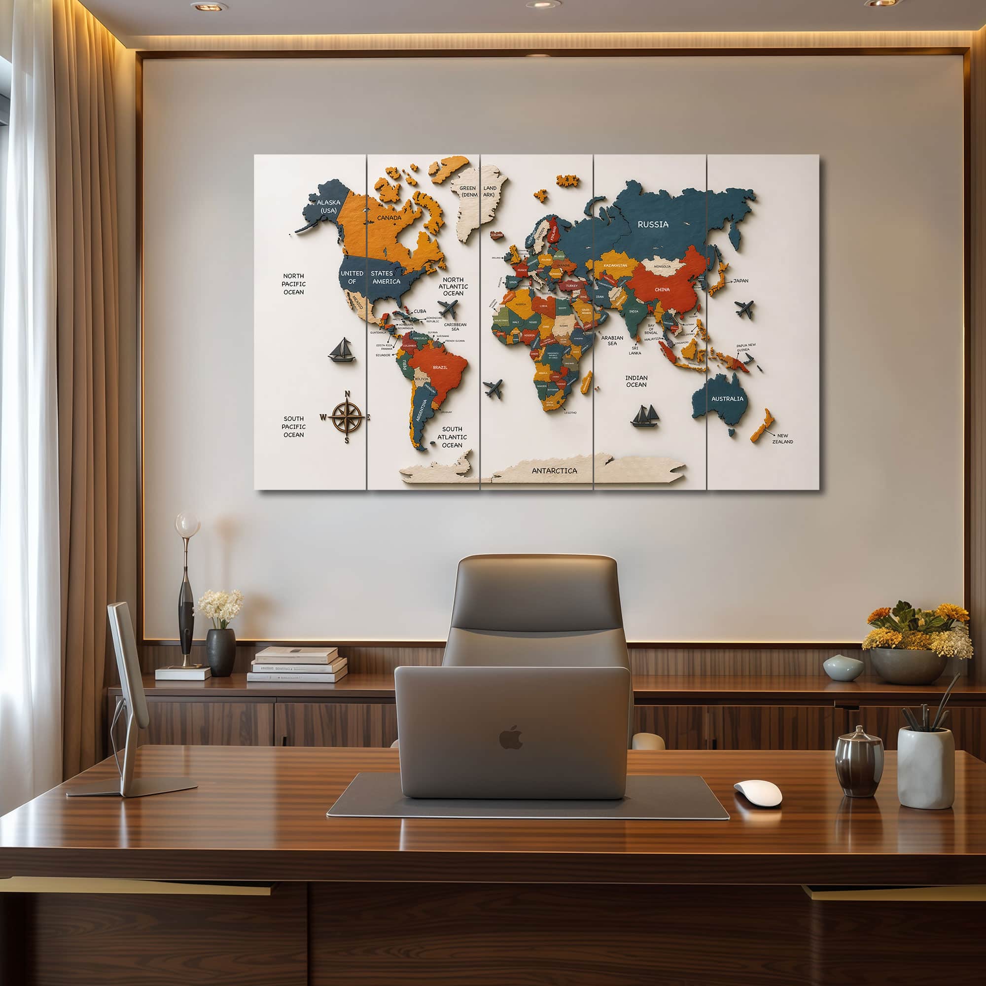The Castle Decor World Map Wall Art Design 8 Wooden Framed 27x48 Inch - The Castle Decor