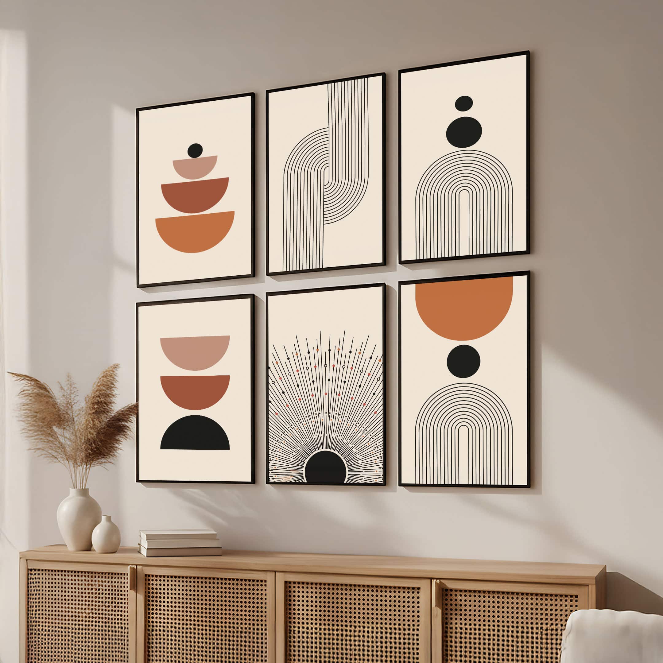 The Castle Decor Boho Abstract Botanical Wall Art Set of 6 Design 4 11x17 Inch - The Castle Decor