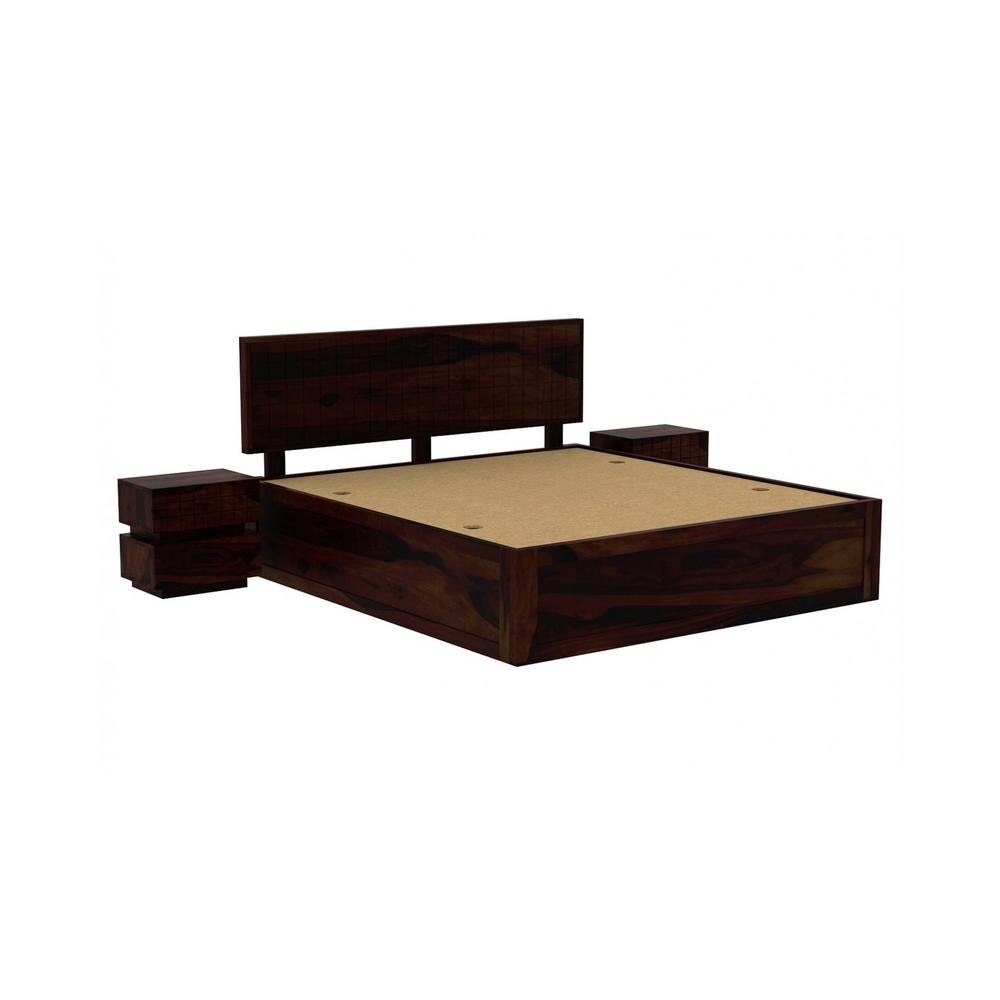 Esra Sheesham Wood King Size Bed Box Storage Walnut Finish (72 x 78 inches)