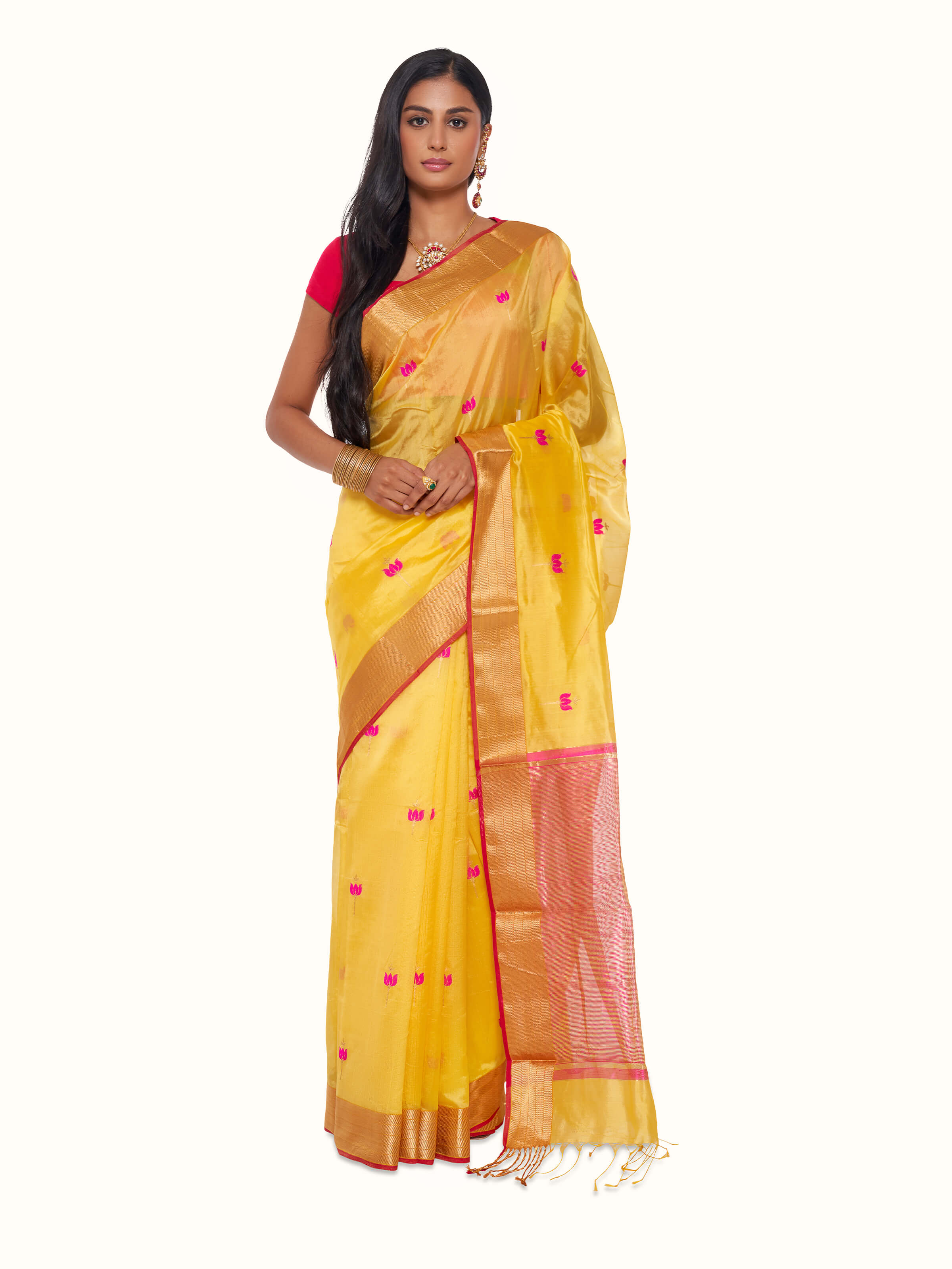 Black Gossamer & Cotton Silk Chanderi Saree
