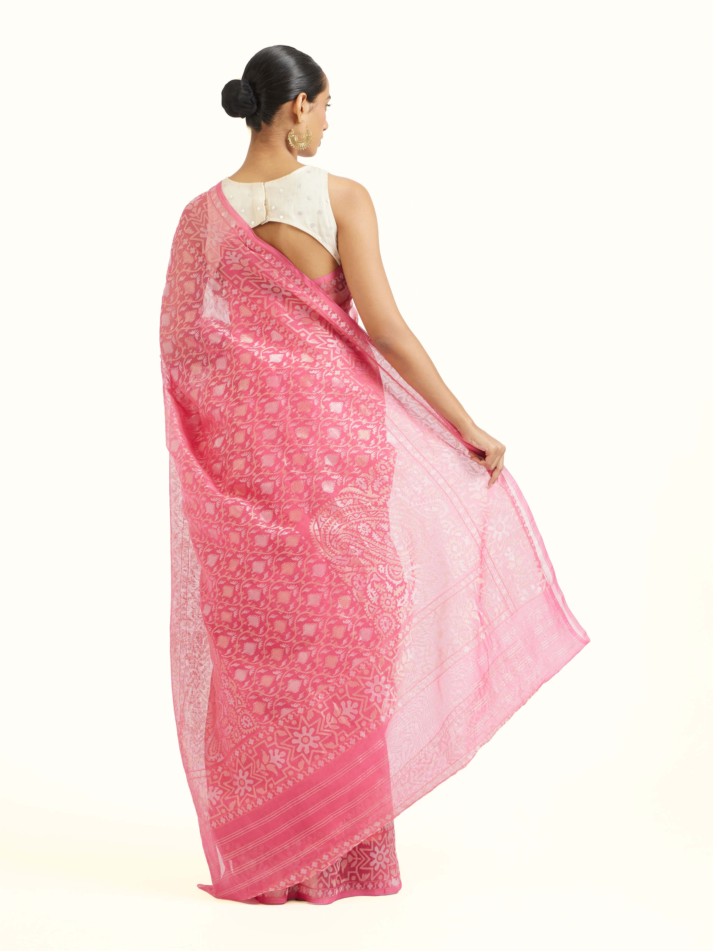 Orange Cotton Awadh Jamdani Banarasi Saree