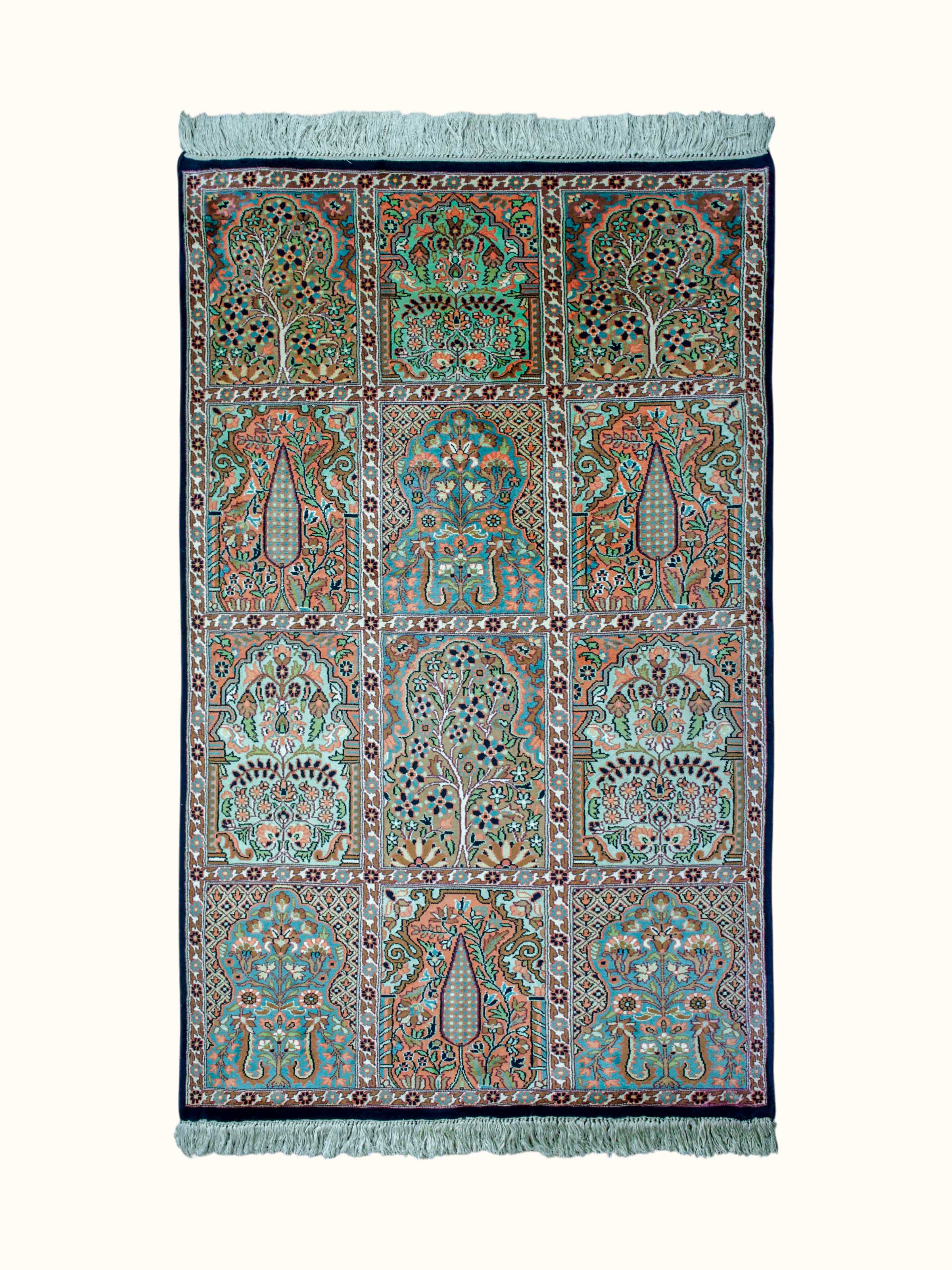 Traditional Persian Grey Hamadan Kashmir Silk Hand-Knotted Carpet