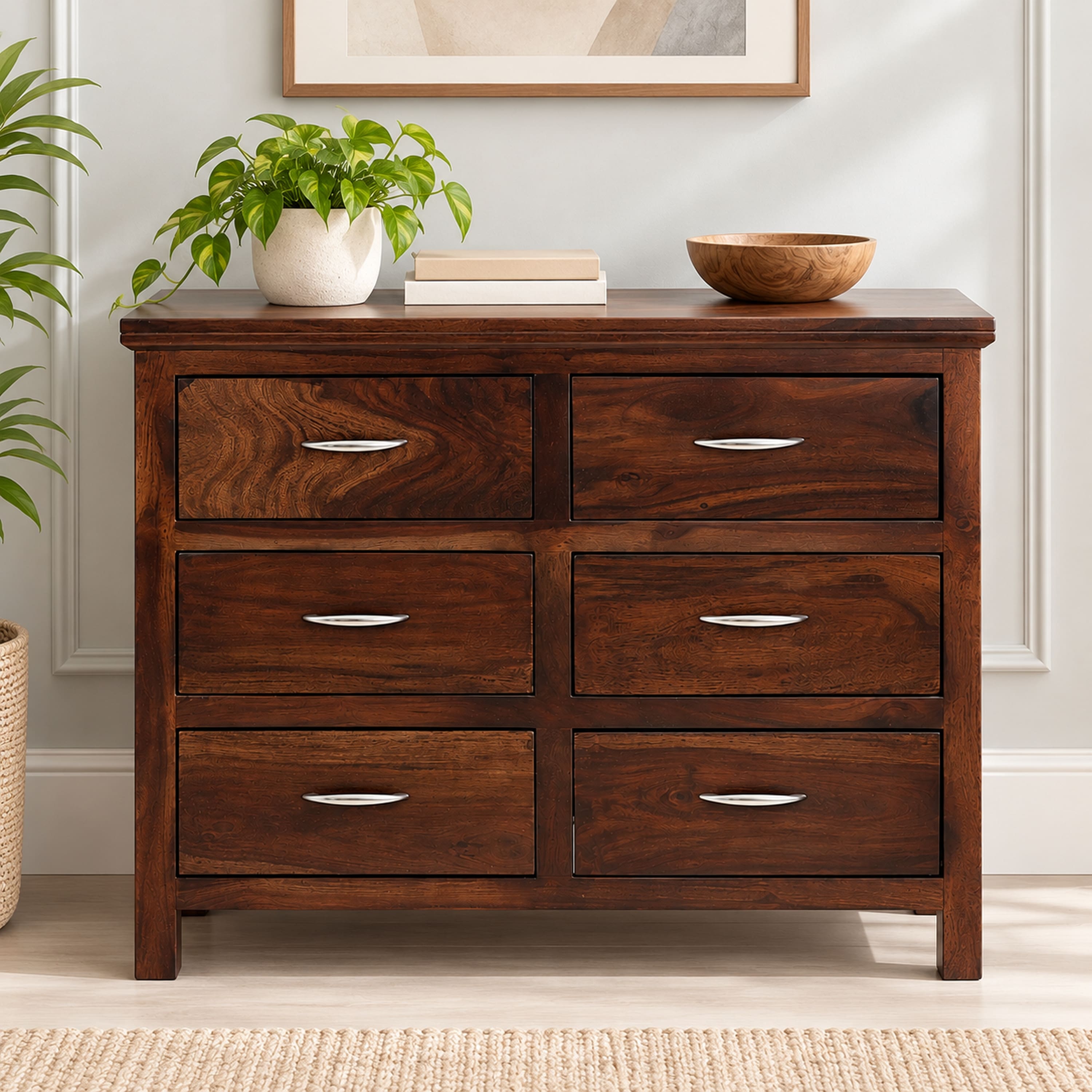 Elder Sheesham Wood Contemporary Chest of Drawers in Provisional Teak Finish