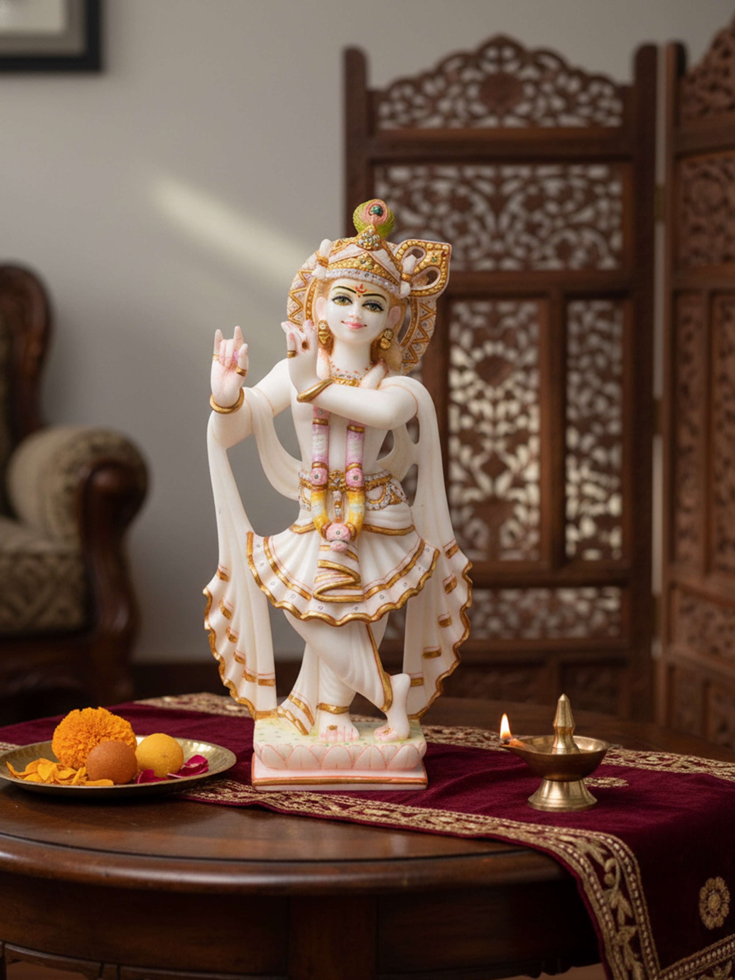 Marble Carved Krishna Idol