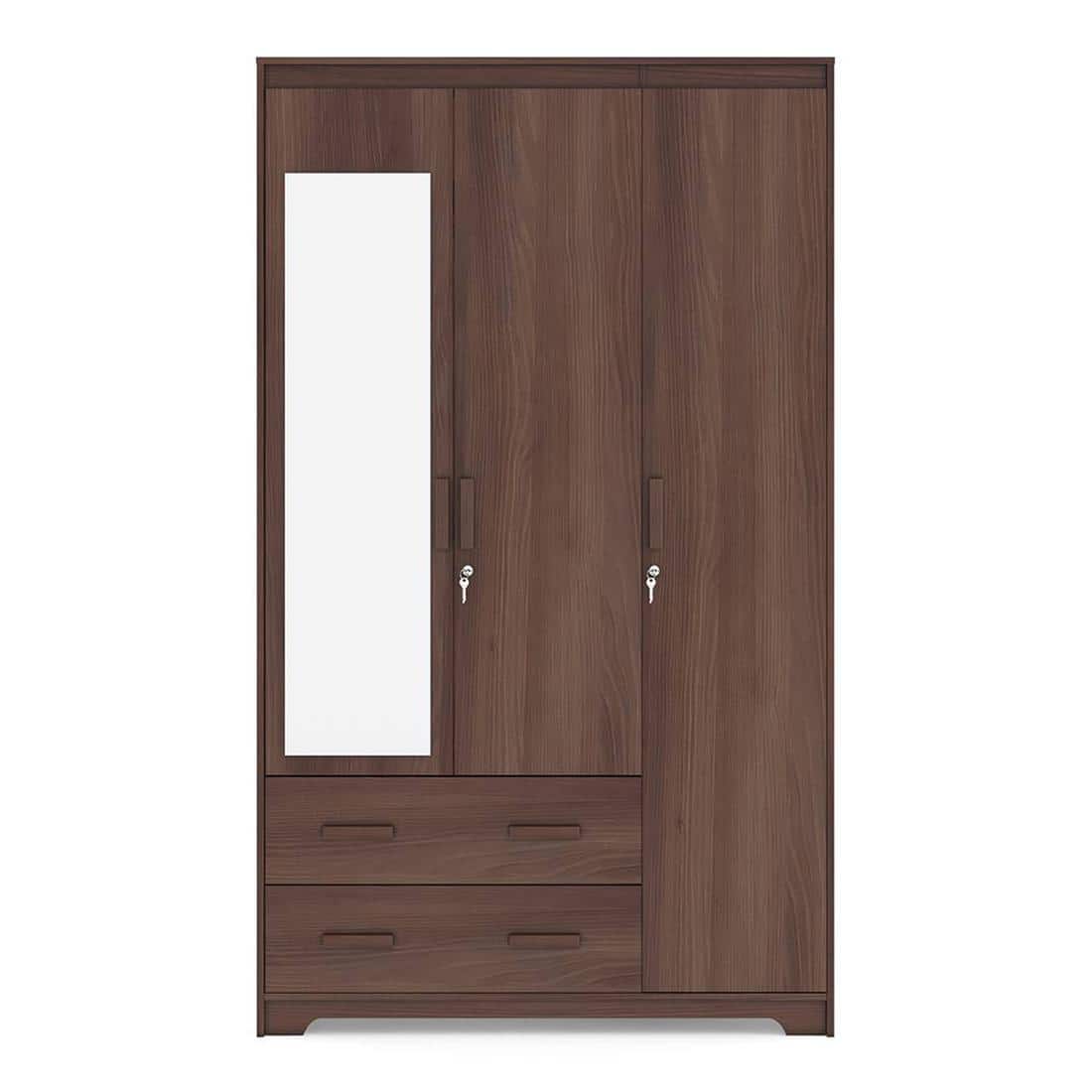 Hilton 3 Door 3 Drawer Wardrobe With Mirror and Lock in Chestnut Acacia Finish