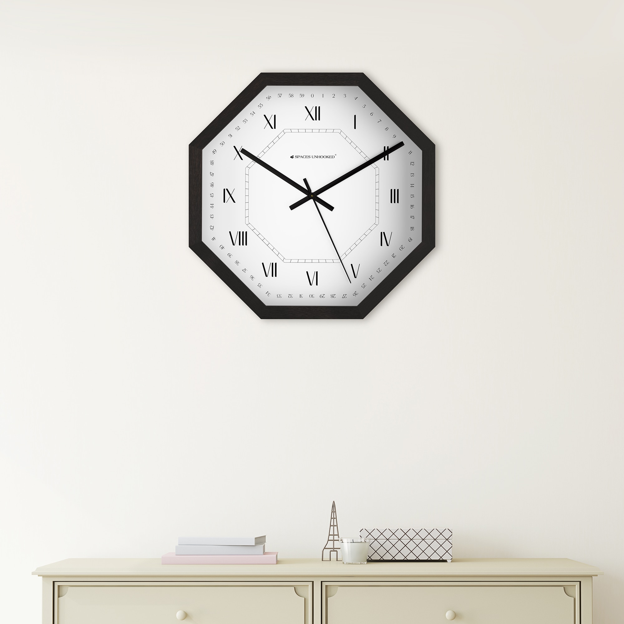 Wooden Wall Clock with Roman Numeral Dial