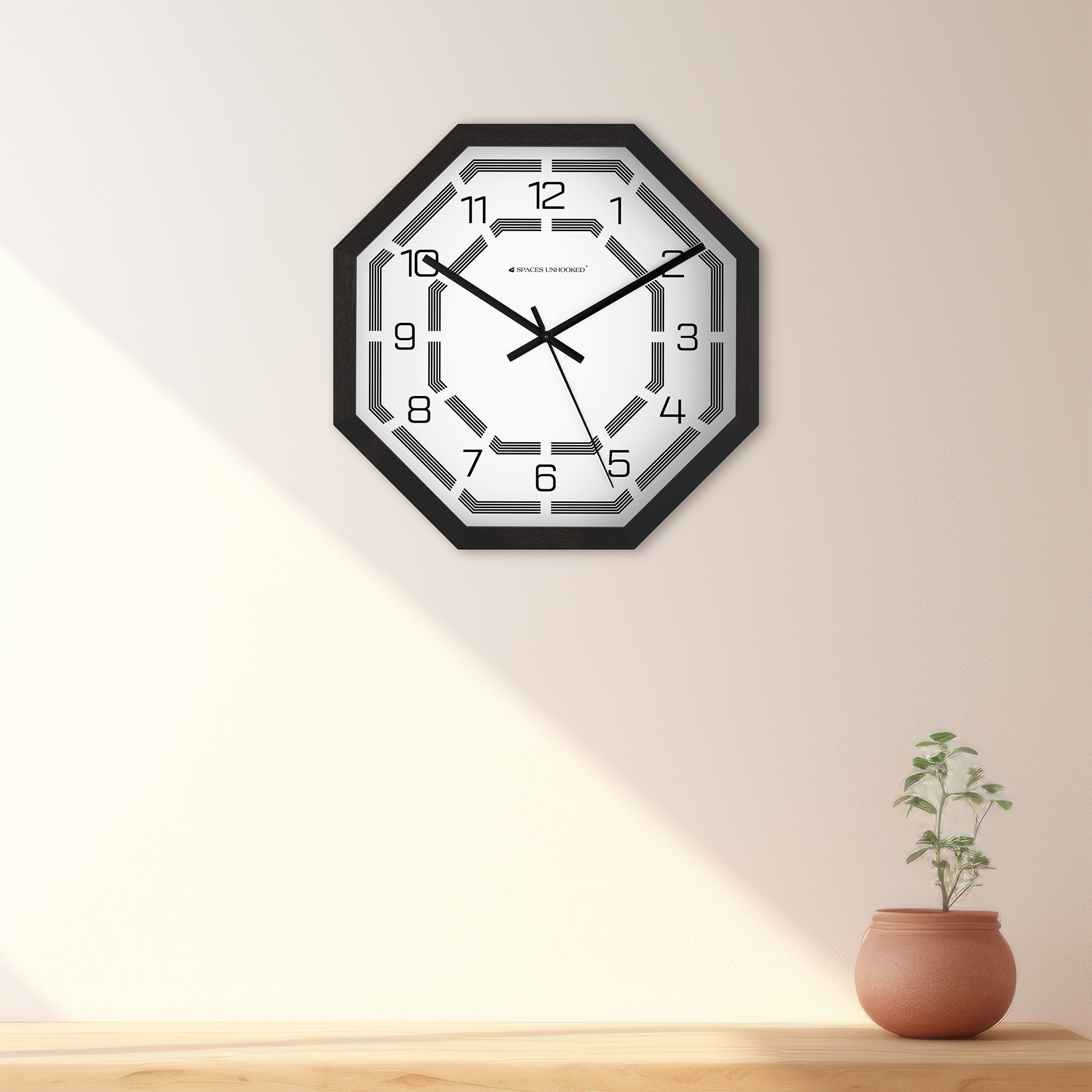Octagonal Wooden Wall Clock with Bold Numbers - Spaces Unhoooked