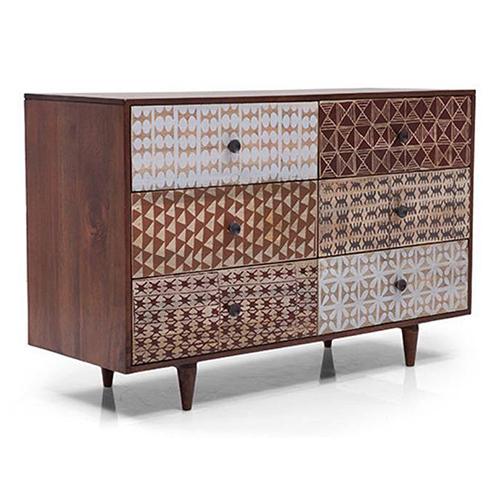Emaada Solid Wood Chest of 6 Drawers in Teak Finish