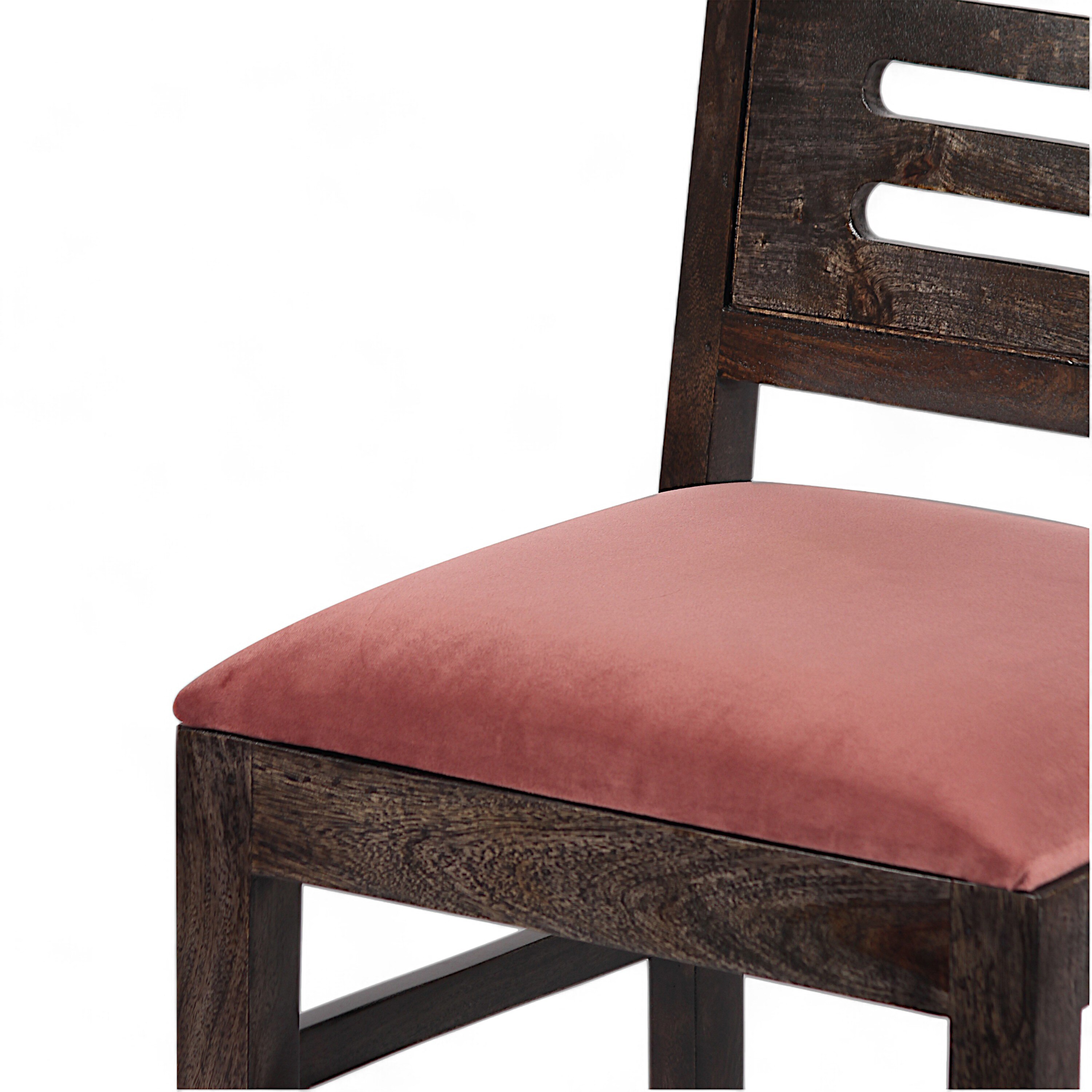 Rosslyn Sheesham Wood Set of 2 Dining Chairs in Mahogany Finish & Coral Pink Velvet Cushion Seat