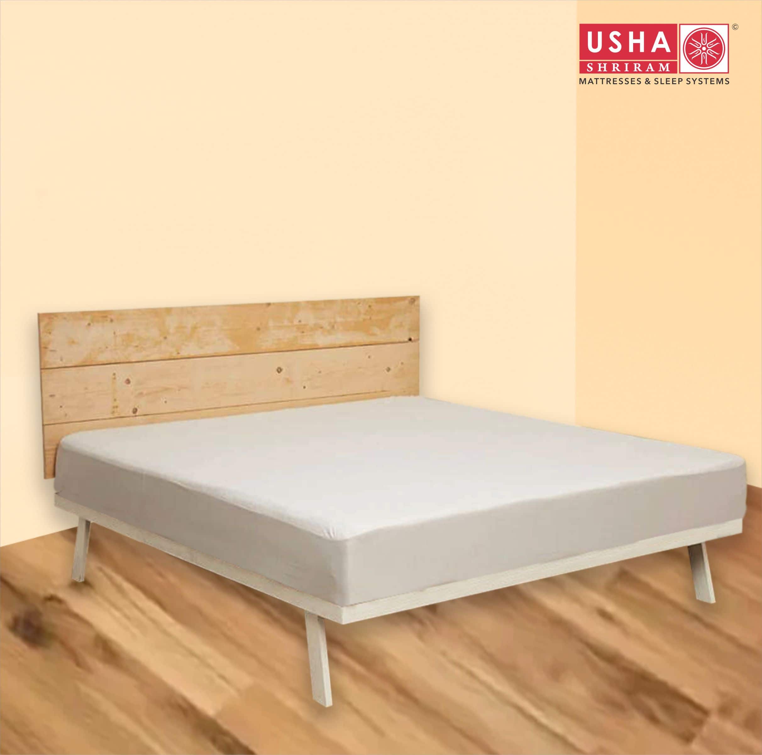 USHA SHRIRAM Double Size Elastic Strap Terry Cotton Waterproof Mattress Cover White - Usha Shriram