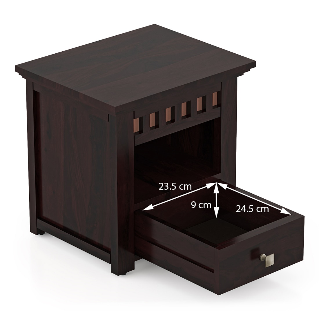 Fidora Solid Wood Bedside Table in Mahogany Finish