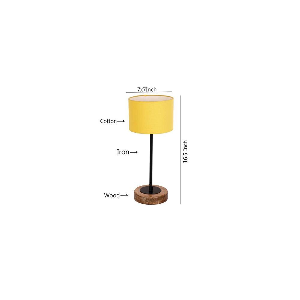 Duncan Yellow Fabric Shade Table Lamp with Natural Wood & Iron Base