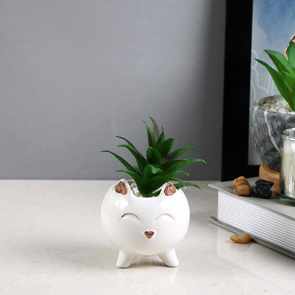 White 1 Pieces Succulent Artificial Plant With Pot