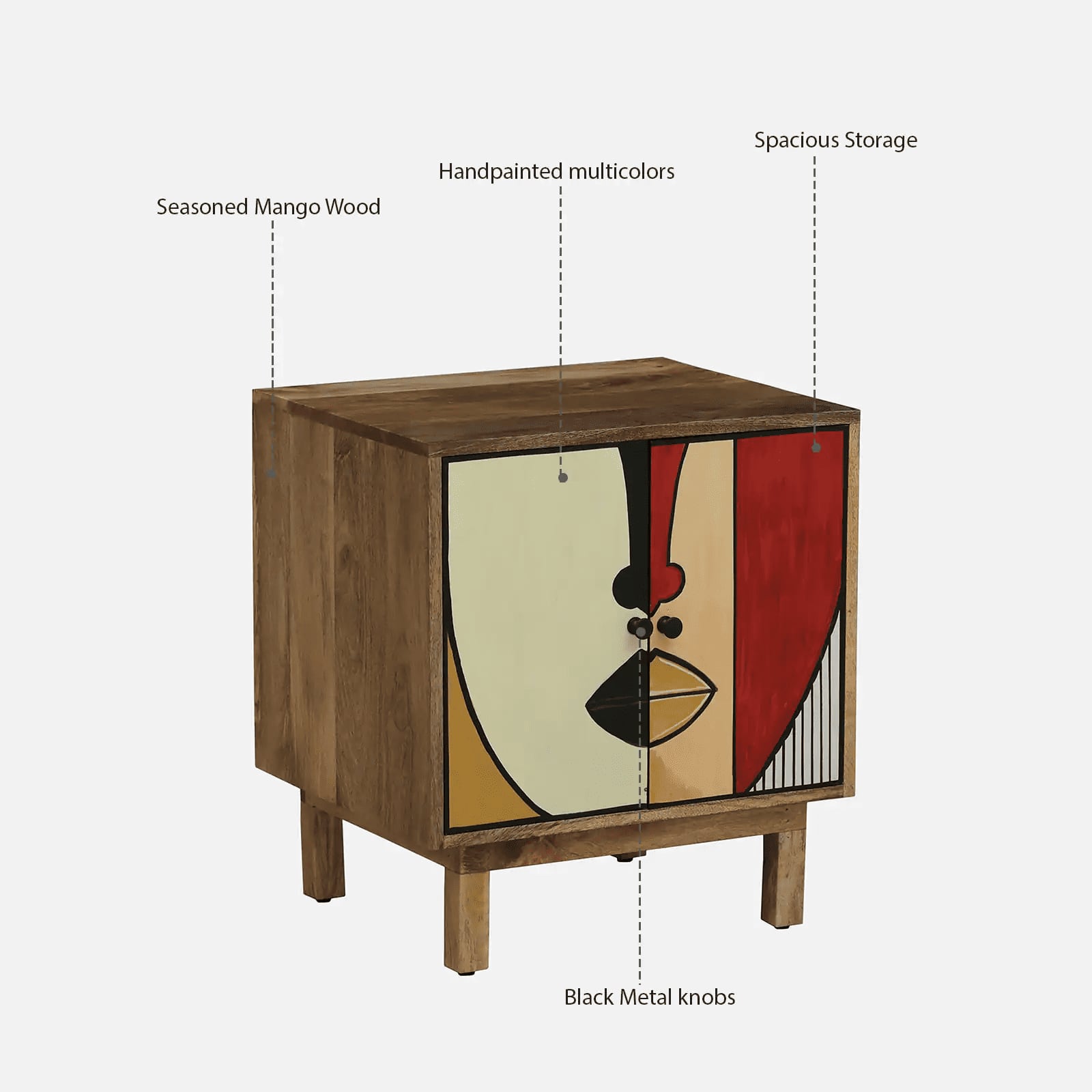 Desso Mango Wood Hand Painted Multicolour 2 Door Small Cabinet In Natural Finish