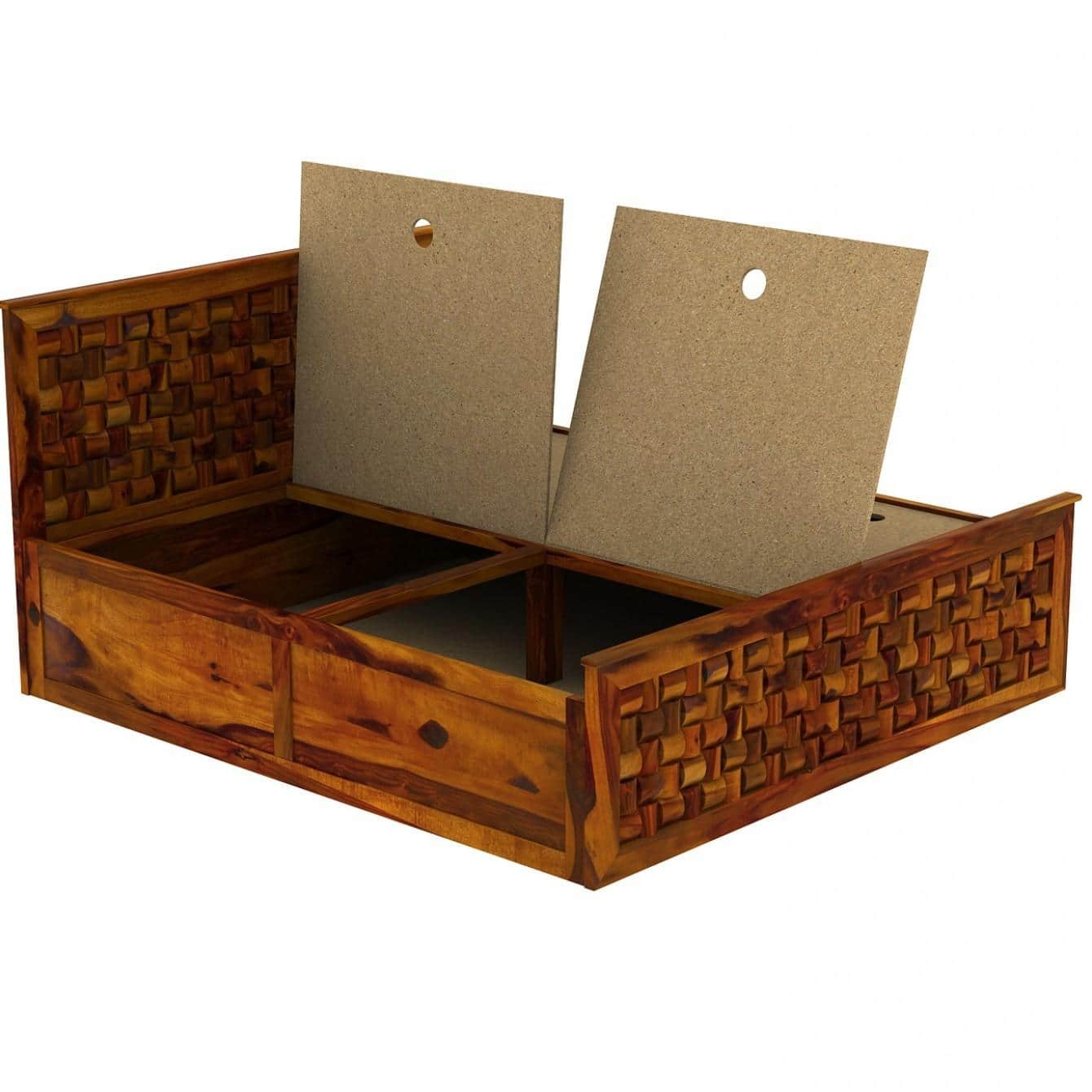 Moglis Solid Wood King Size Bed With Box Storage Bed In Honey Oak Finish