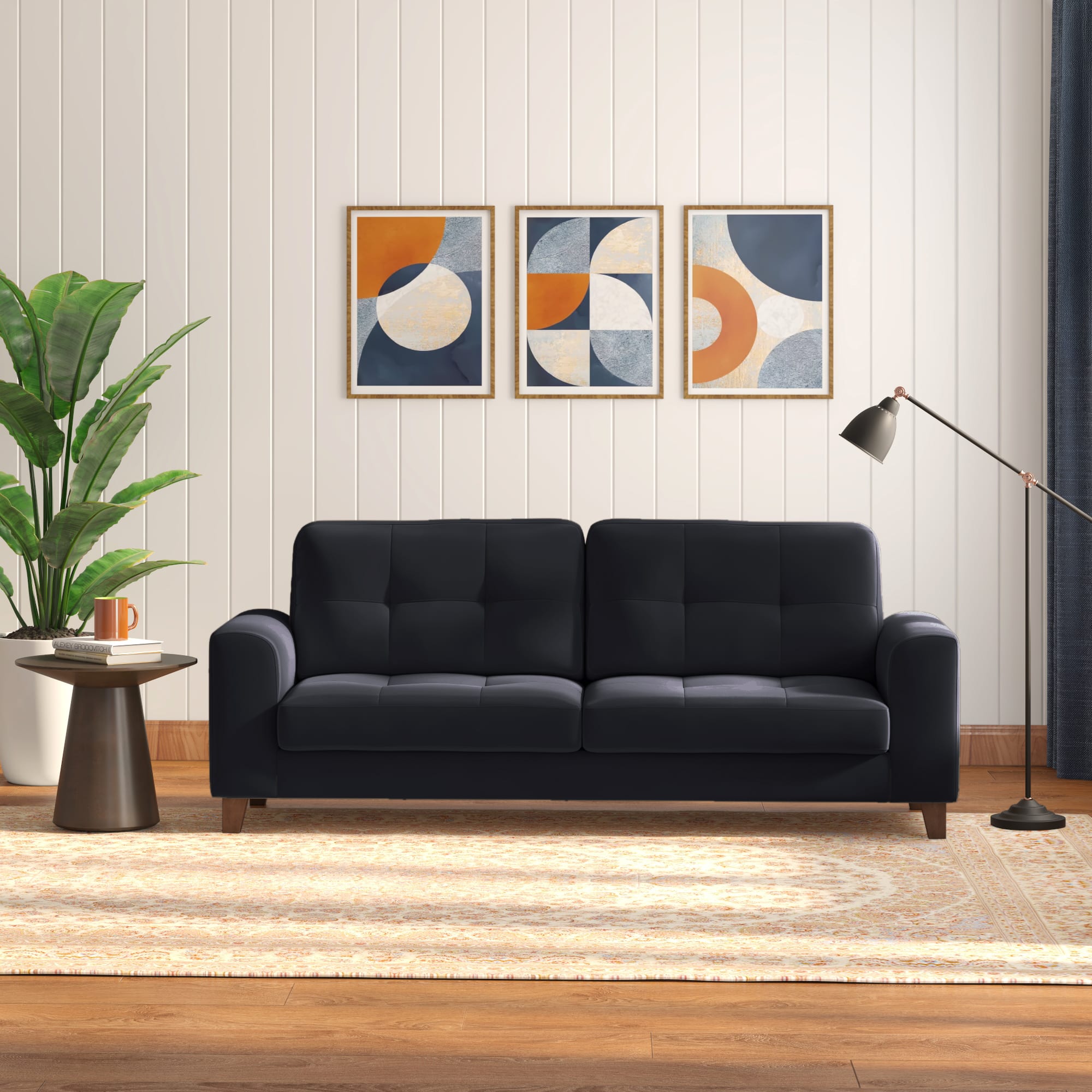 Verona Premium 3 Seater Fabric Sofa in Deep blue velvet Colour