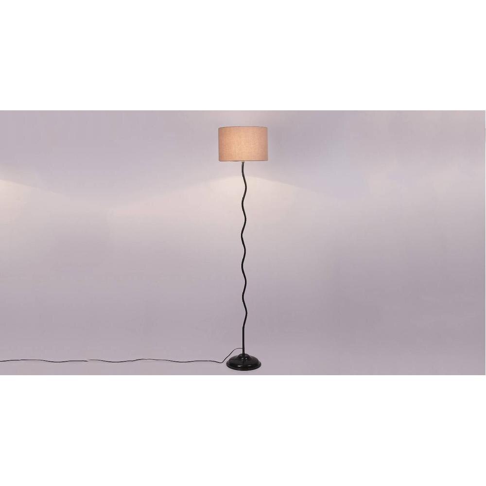 Teigan Grey Fabric Floor Lamp with Black Iron Base