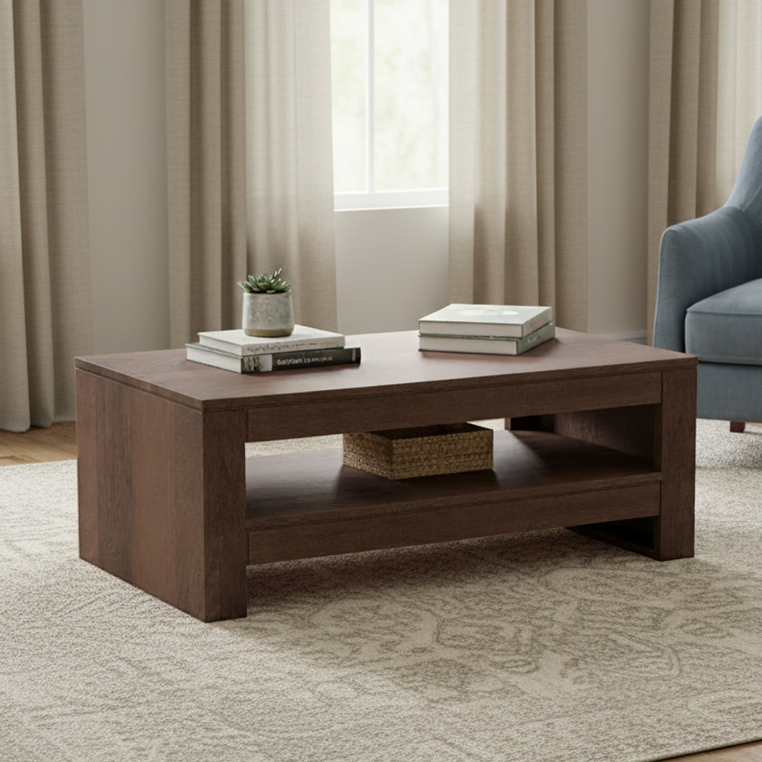 Epsilon Solid Wood Coffee Table In Danish Walnut Finish - Urban Ladder