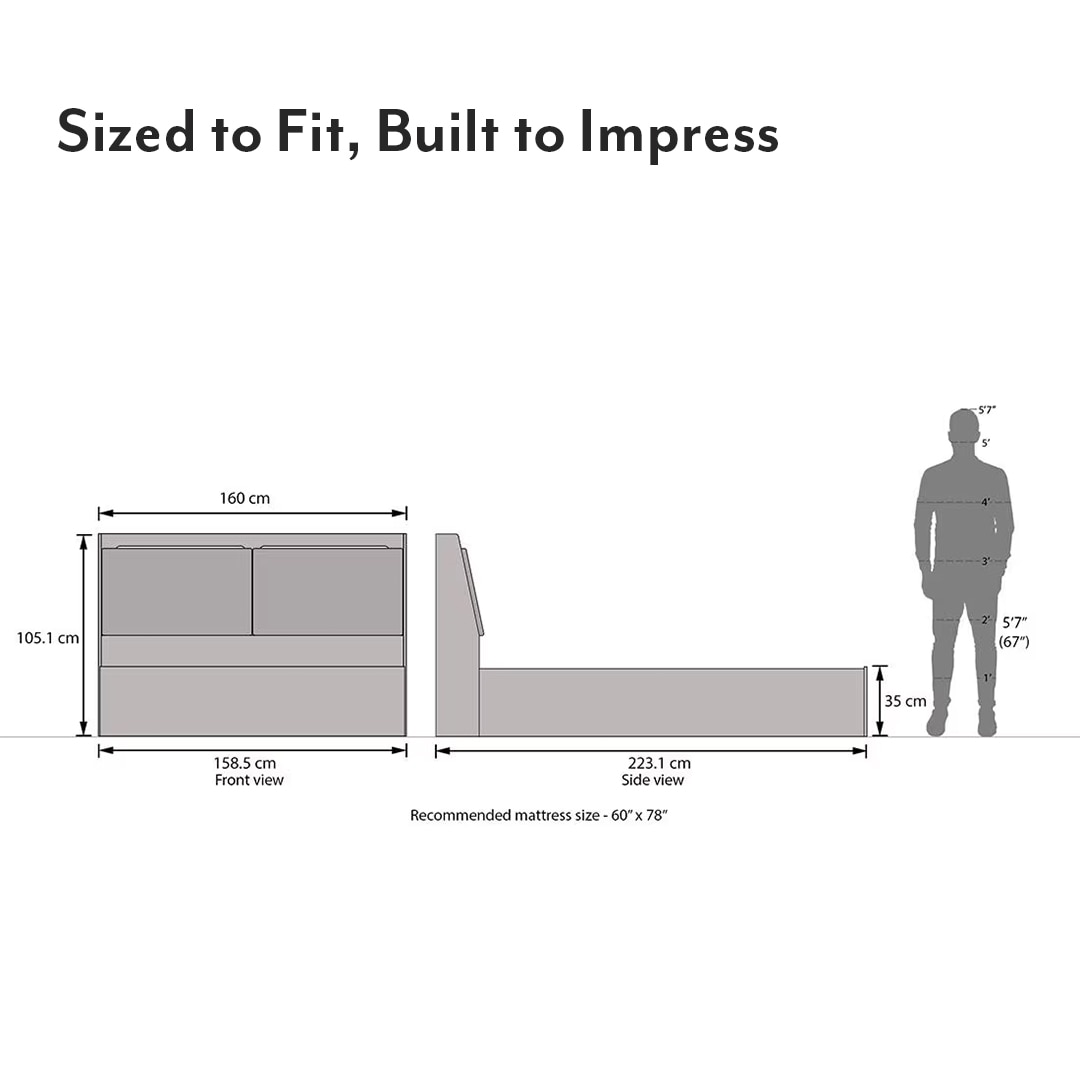 Tyra Queen Bed Box Storage In Classic Walnut Finish