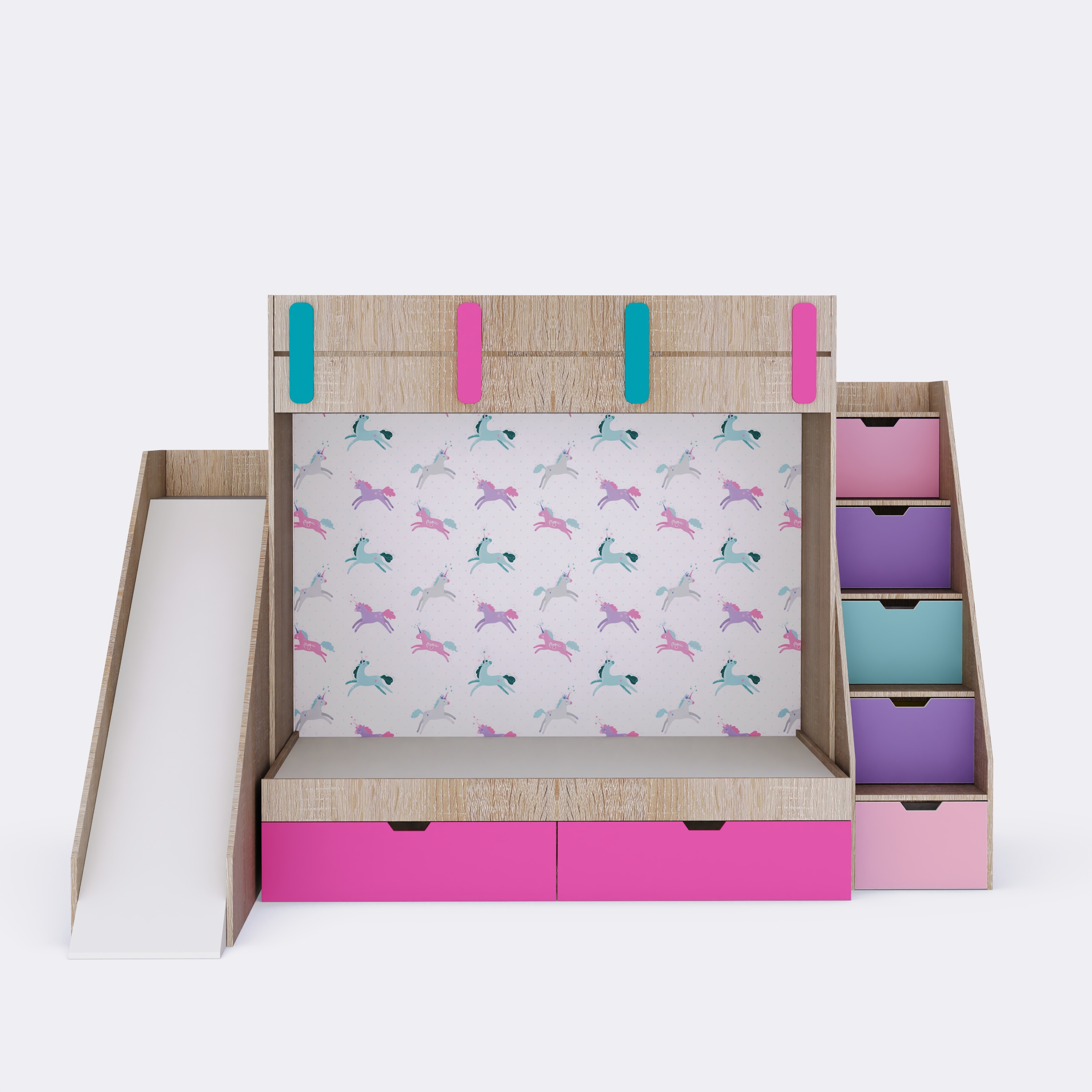 Sleep N SlideBunk Bed 6X5 Drawers On Wheels In Oak and Pink Colour67