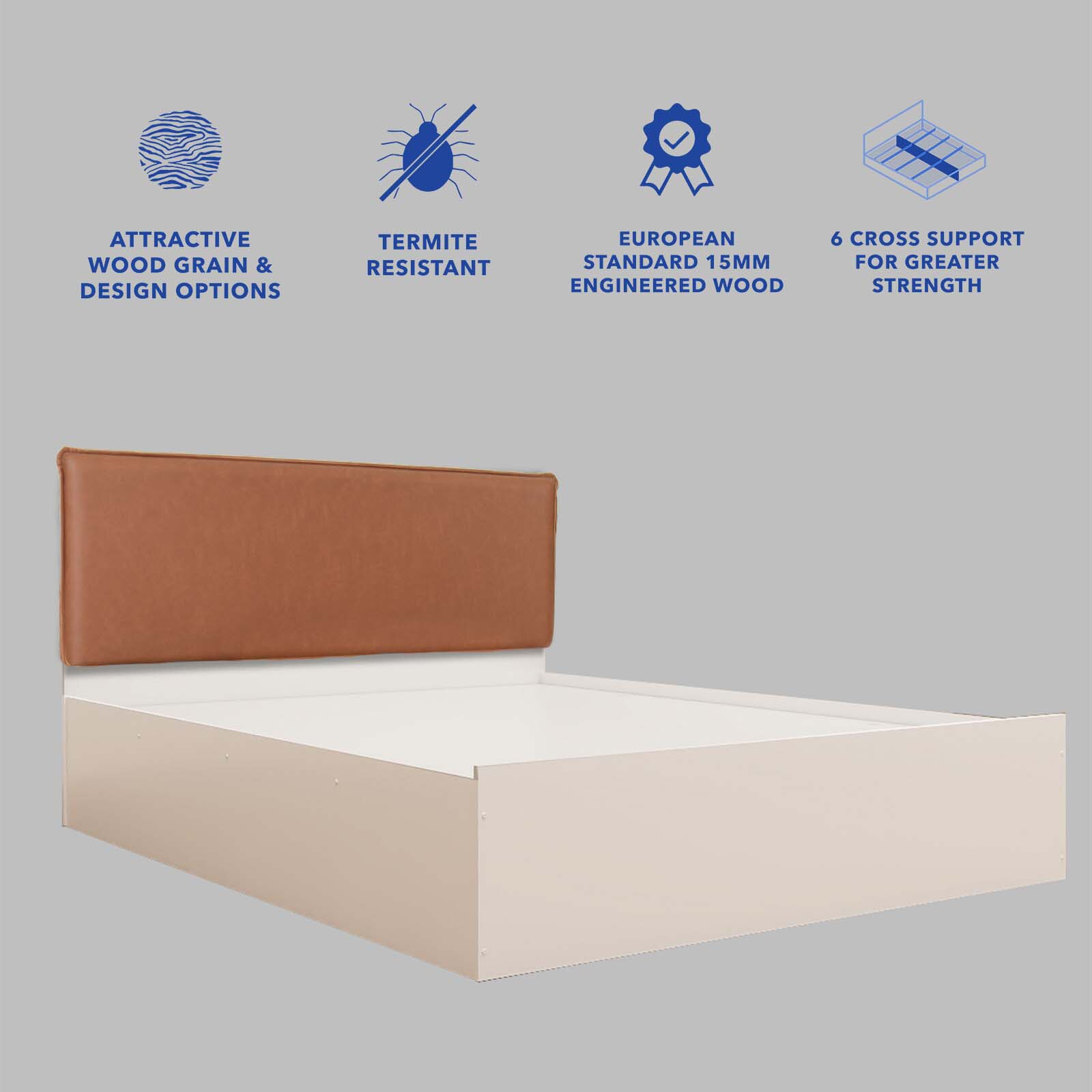 Namah Bed With Premium Leatherette Fabric Box and Half Hydraulic Storage - Queen Bed