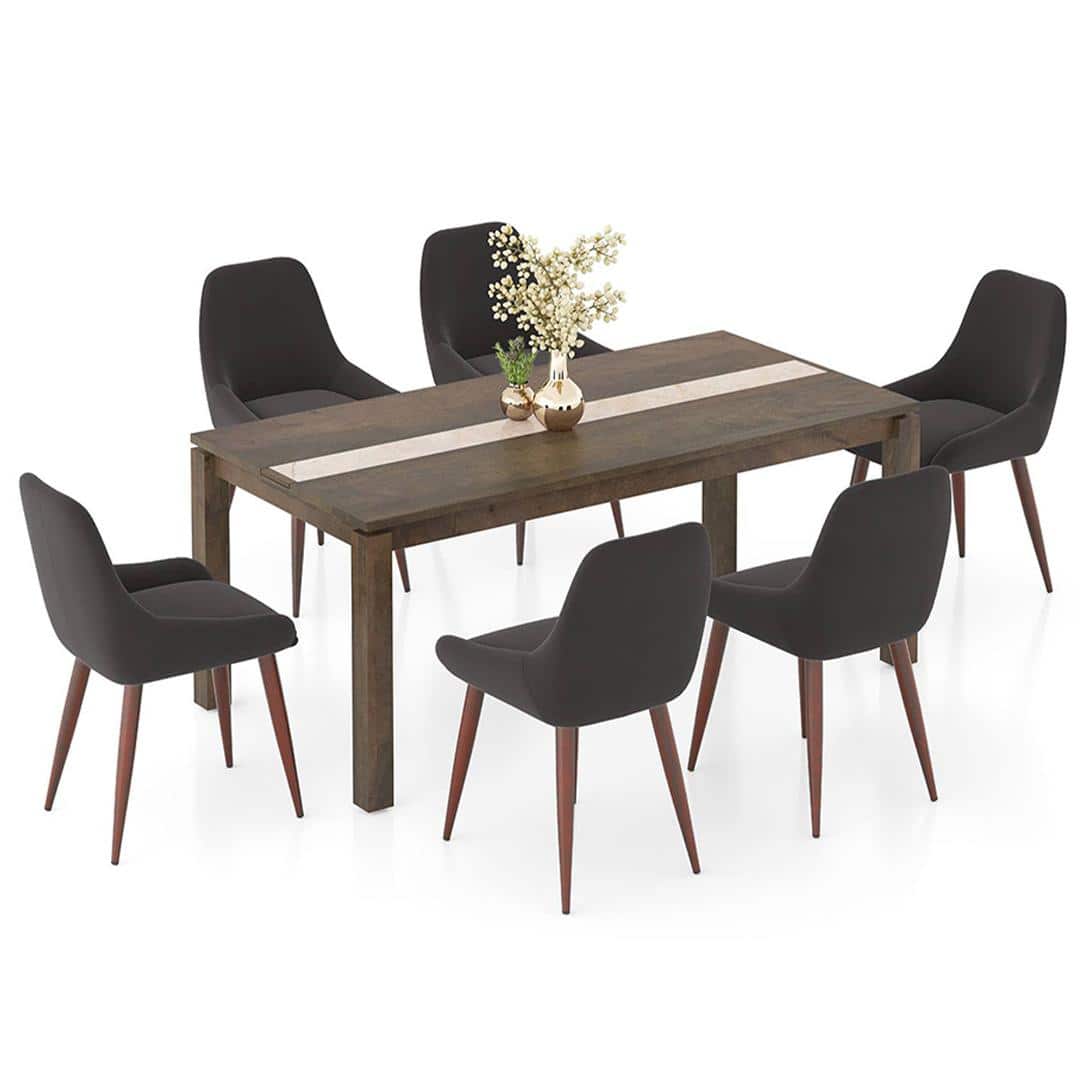 Atlas Crest Solid Wood 6 Seater Dining Table with 6 Rickman Lounge Chair