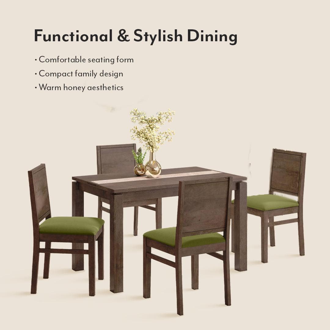 Atlas Crest Solid Wood 4 Seater Dining Table With Atlas Dining Chair Set