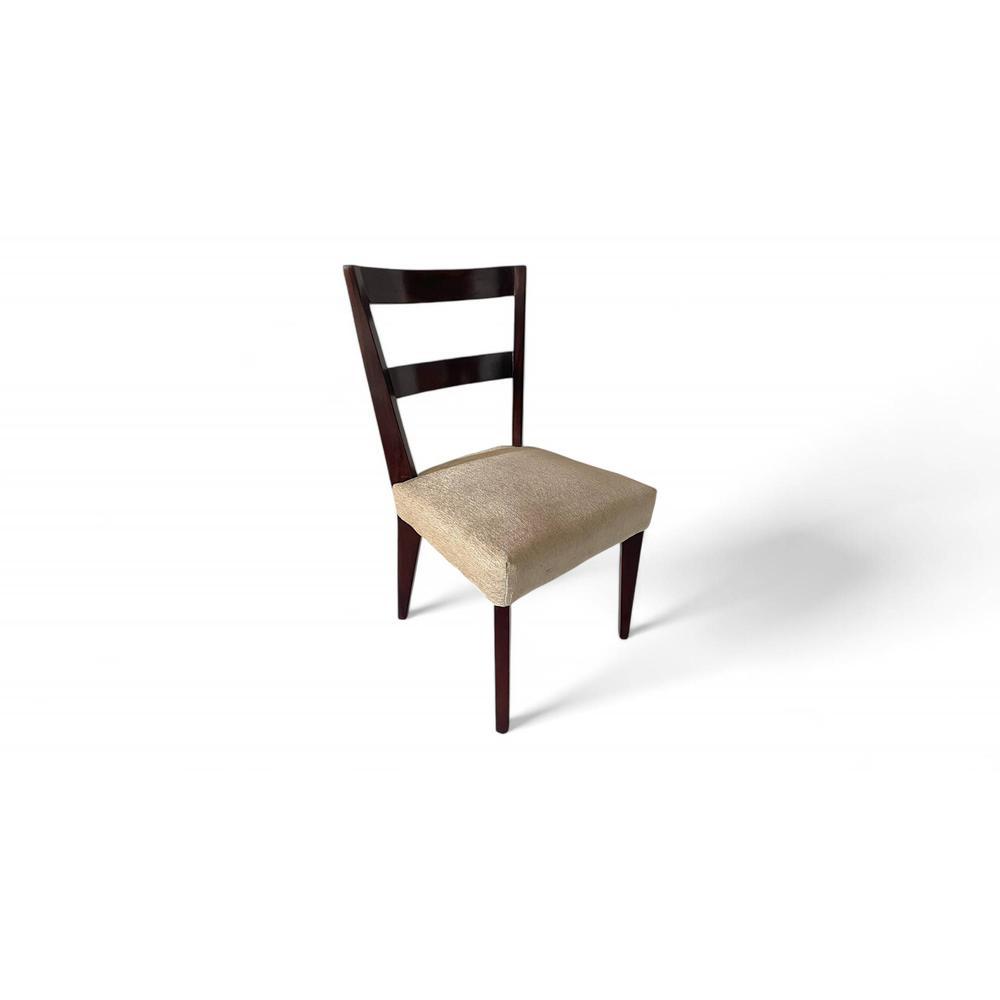 Newport wood Set of 2 Dining Chairs in Beige Mossy Fabric Cushioning with DARK WALNUT FINISH