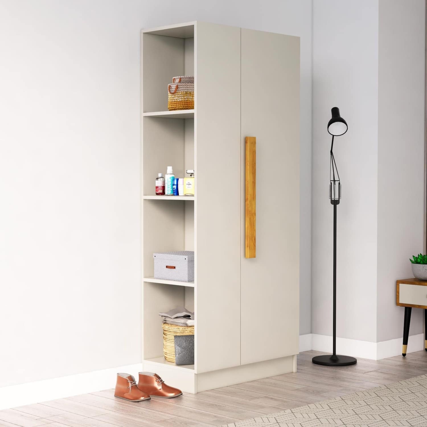 Hexa Red Wooden 1 Door Wardrobe with Hanging Space in Frosty White Colour - HexaRed