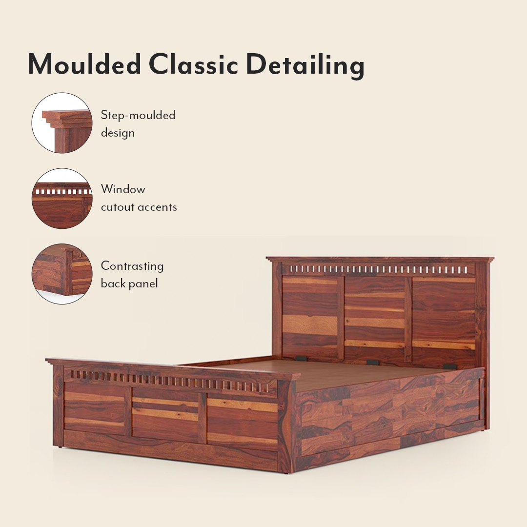 Fidora Solid Wood Queen Hydraulic Storage Bed In Honey Finish