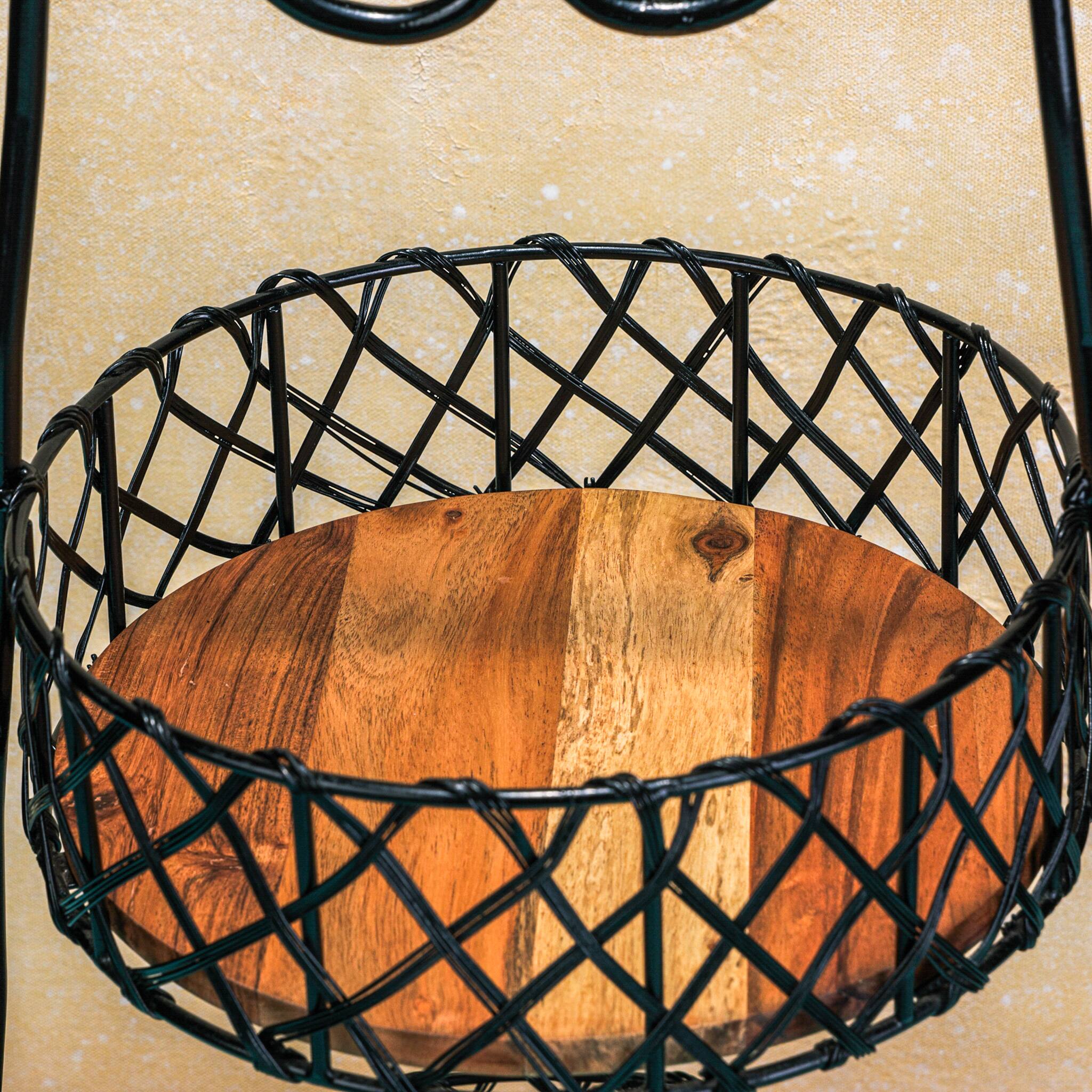 Ireka Home Orbit Acacia Wood Storage Basket with Metal Handles - Ireka Homes