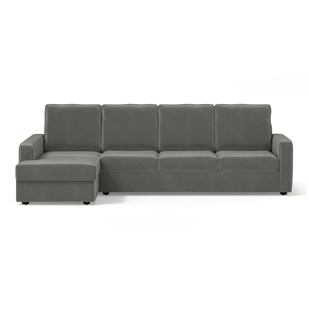 Apollo Sofa (Colour : Ash Grey Velvet, Cushion : Soft, Back Type : High Back, Seating Capacity : Left Aligned 3 Seater + Left Aligned Chaise + Ottoman)
