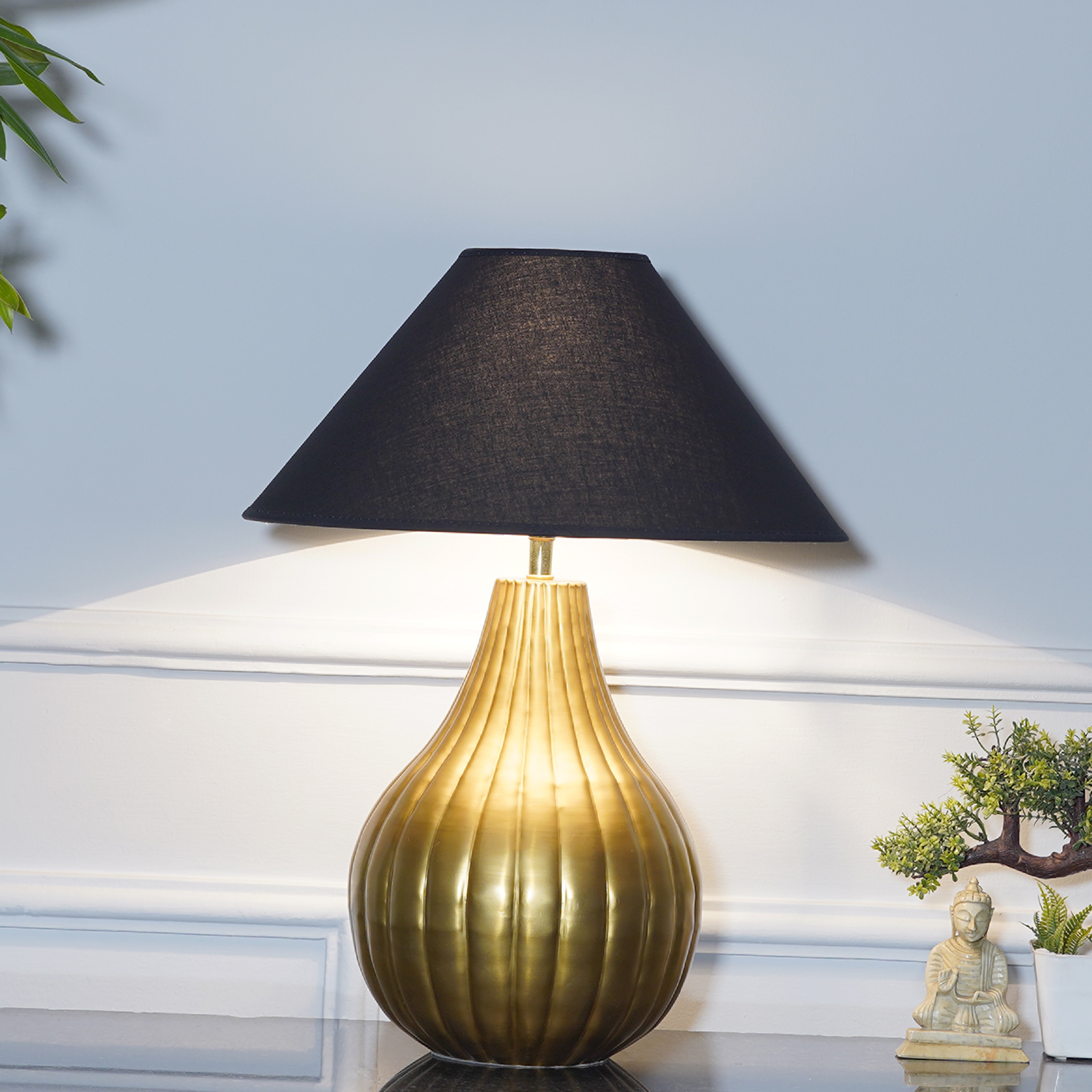 Joanna Metal Table Lamp With Black Cotton Shade - Kapoor Lamp Shades