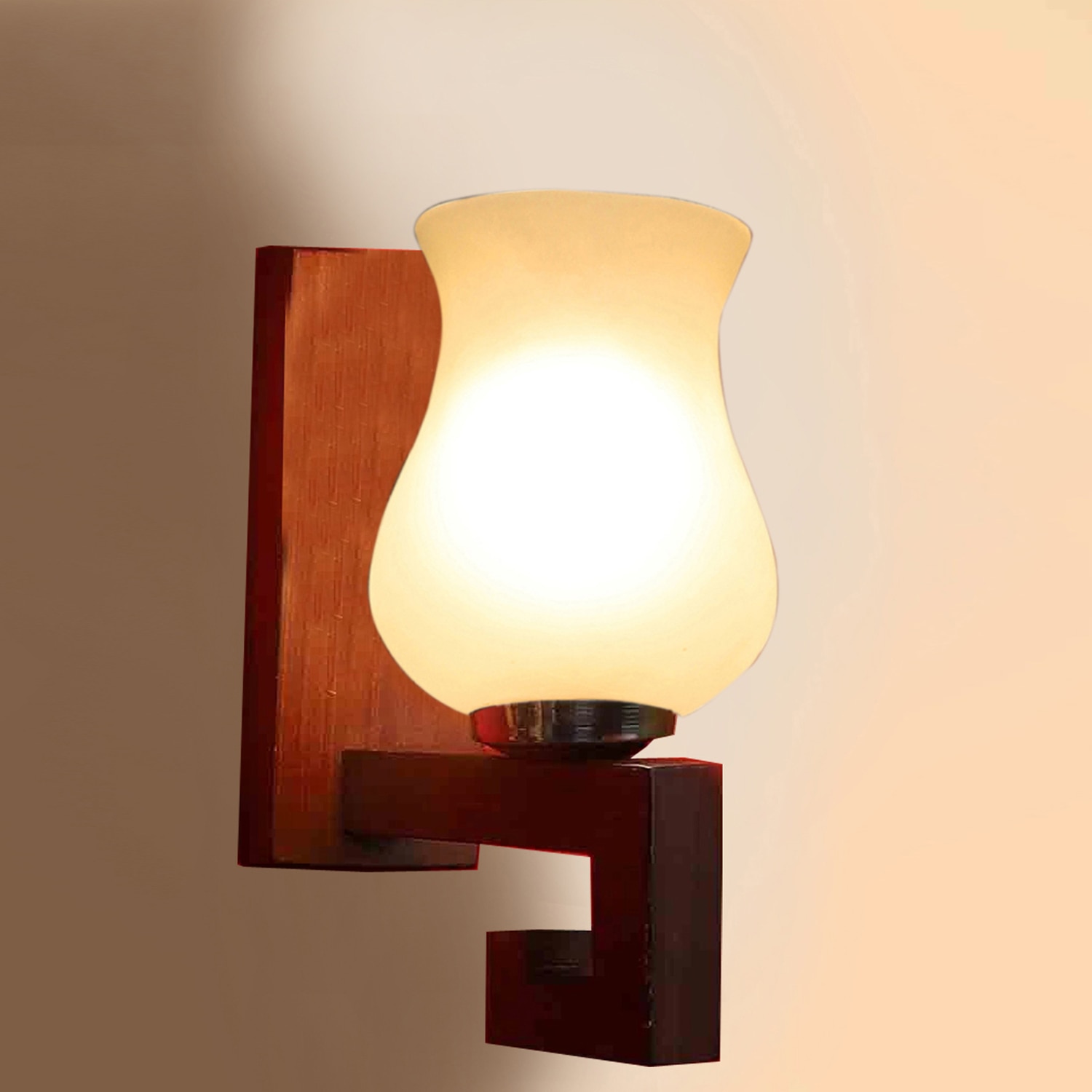Devansh Solid Wood Electric Wall Light in White Colour with White Shade Count of 1 Light - Devansh
